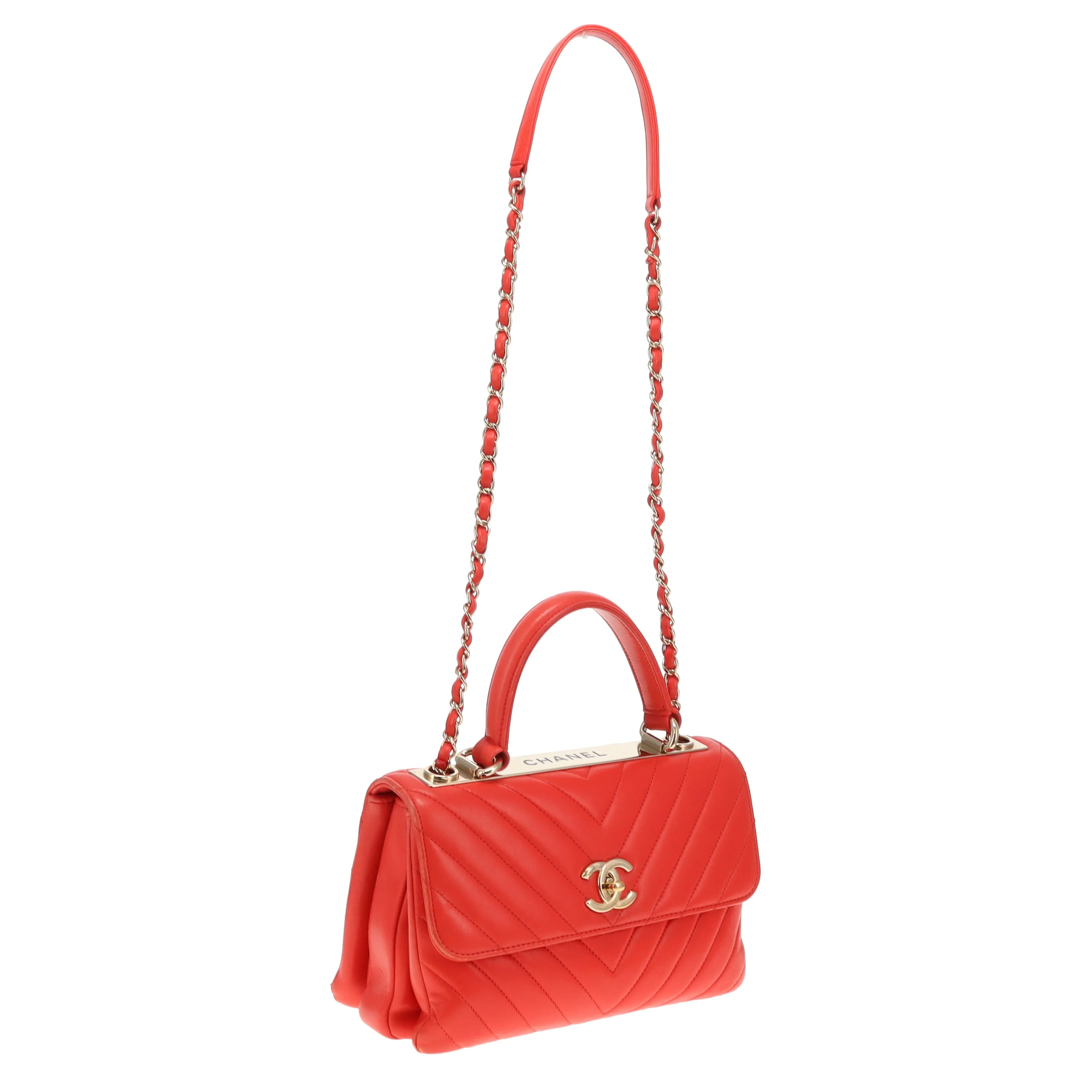 Chanel Trendy Small CC Top Handle Red Chevron 2019 - Image 6