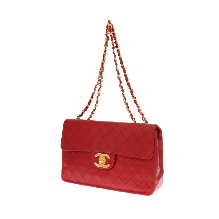 Chanel Red Lambskin Vintage Maxi Single Flap 1991/94 - Image 11