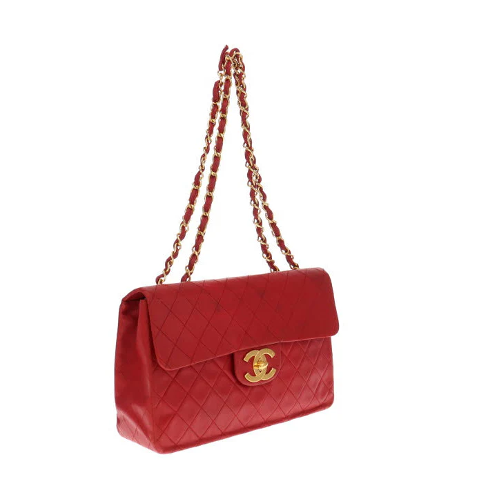 Chanel Red Lambskin Vintage Maxi Single Flap 1991/94 - Image 6