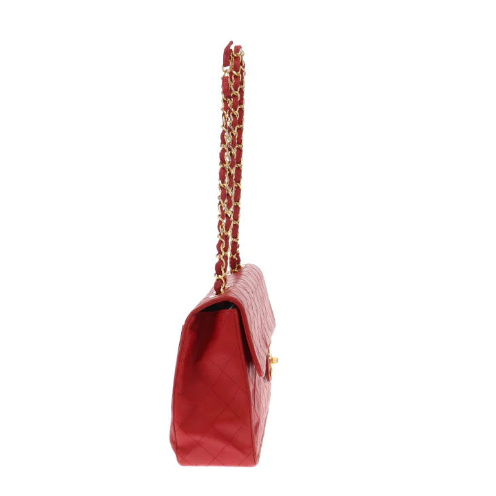 Chanel Red Lambskin Vintage Maxi Single Flap 1991/94 - Image 7