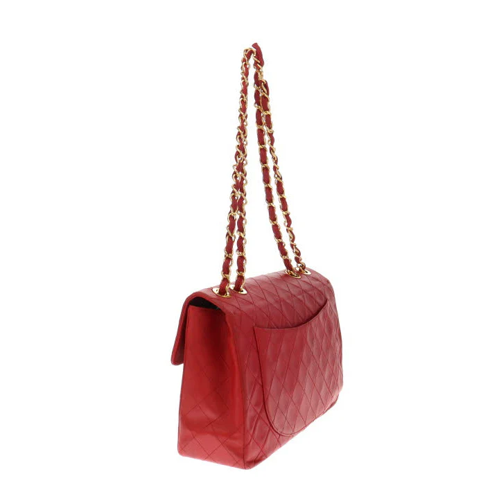 Chanel Red Lambskin Vintage Maxi Single Flap 1991/94 - Image 9