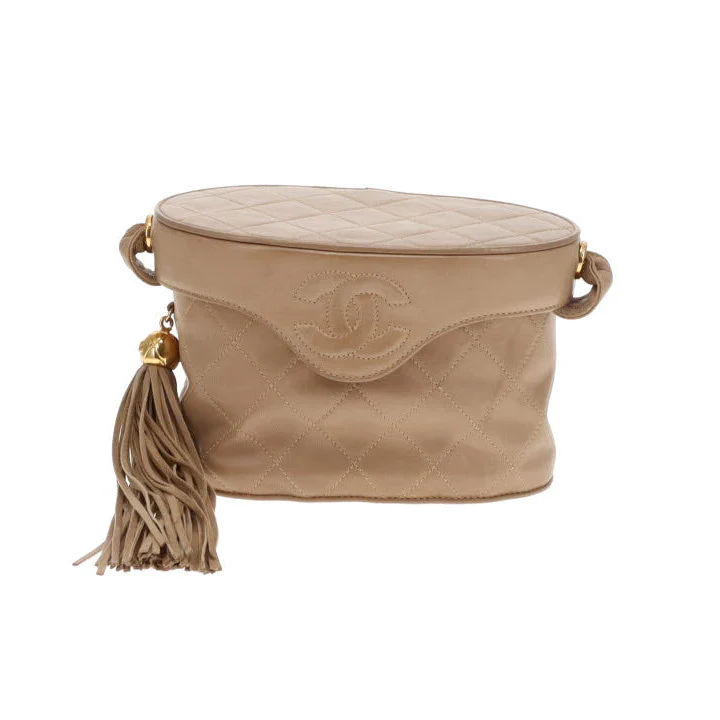 Chanel Tassel Vanity Bag Beige Quilted Lambskin Vintage