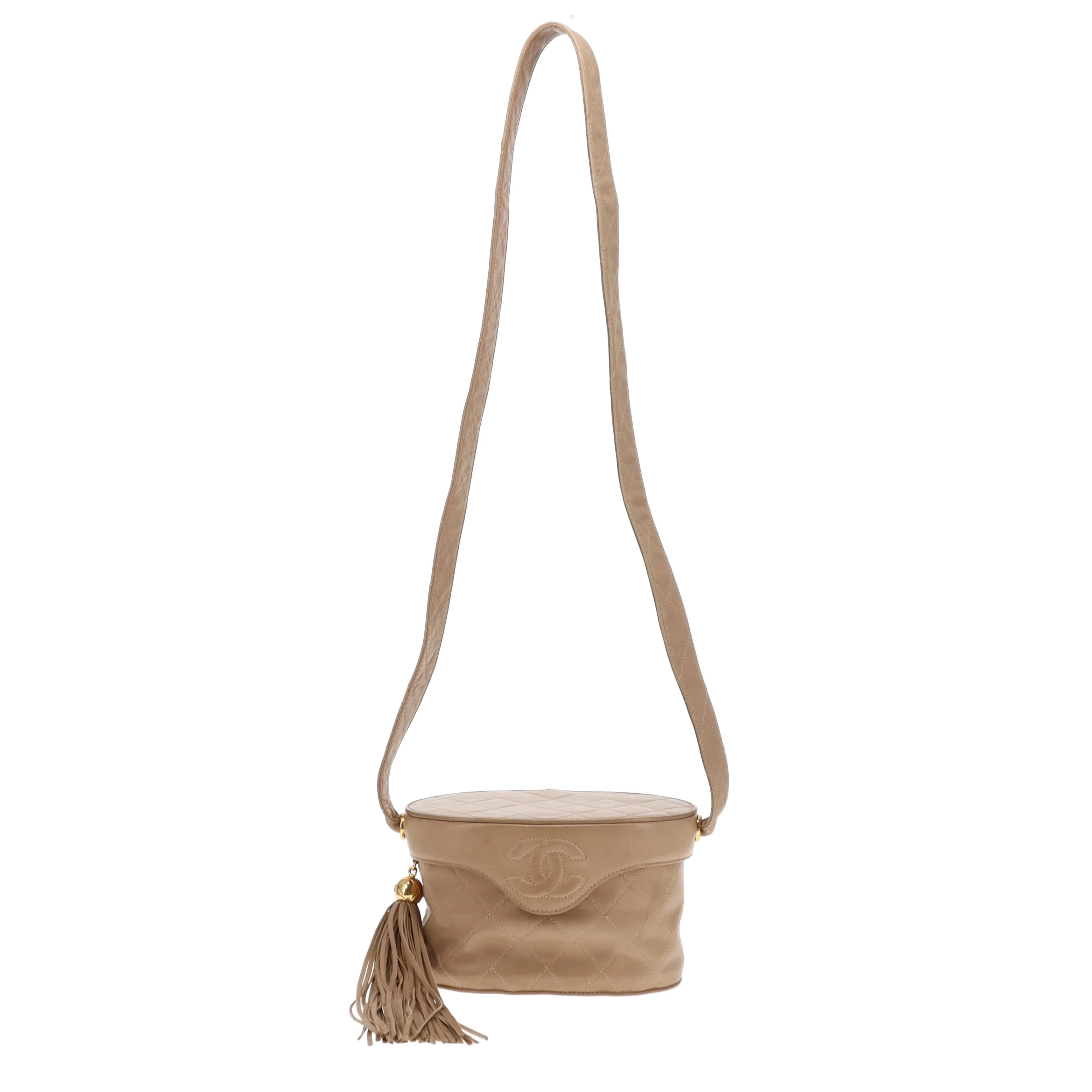 Chanel Tassel Vanity Bag Beige Quilted Lambskin Vintage - Image 4