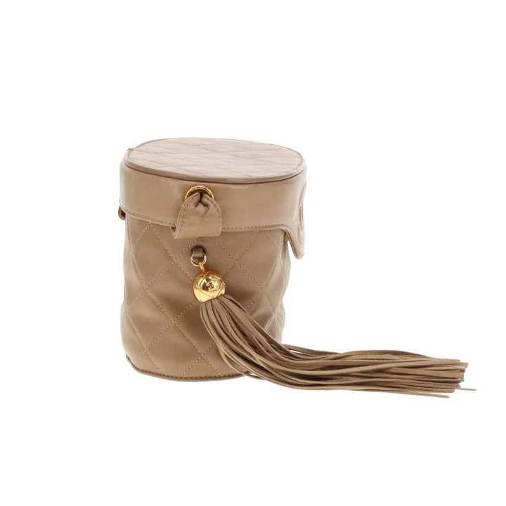 Chanel Tassel Vanity Bag Beige Quilted Lambskin Vintage - Image 6