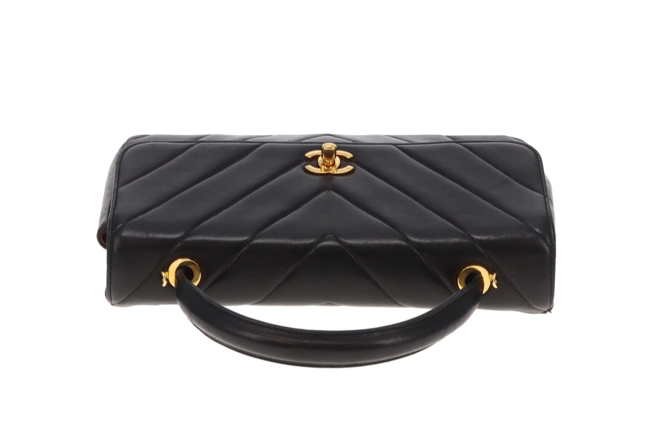 Chanel Top Handle Kelly Bag Vintage Chevron Lambskin GHW with Chain - Image 10