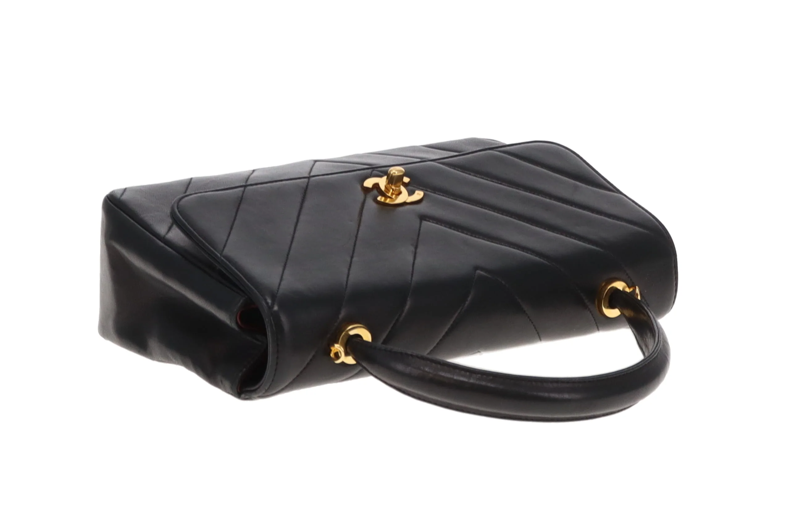 Chanel Top Handle Kelly Bag Vintage Chevron Lambskin GHW with Chain - Image 11