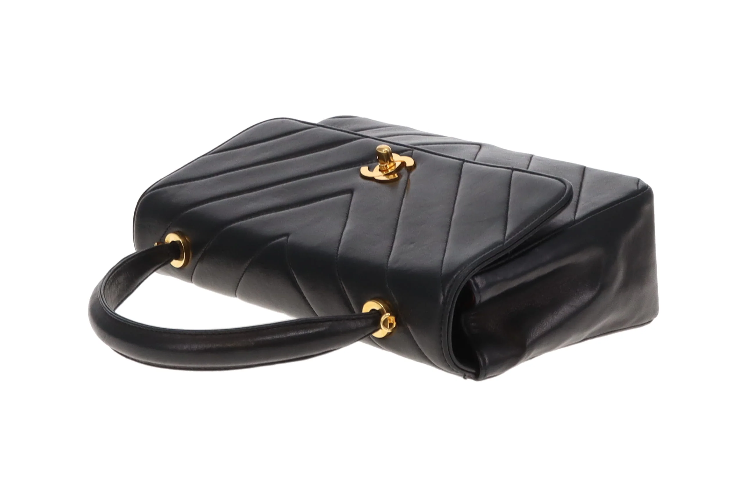 Chanel Top Handle Kelly Bag Vintage Chevron Lambskin GHW with Chain - Image 14