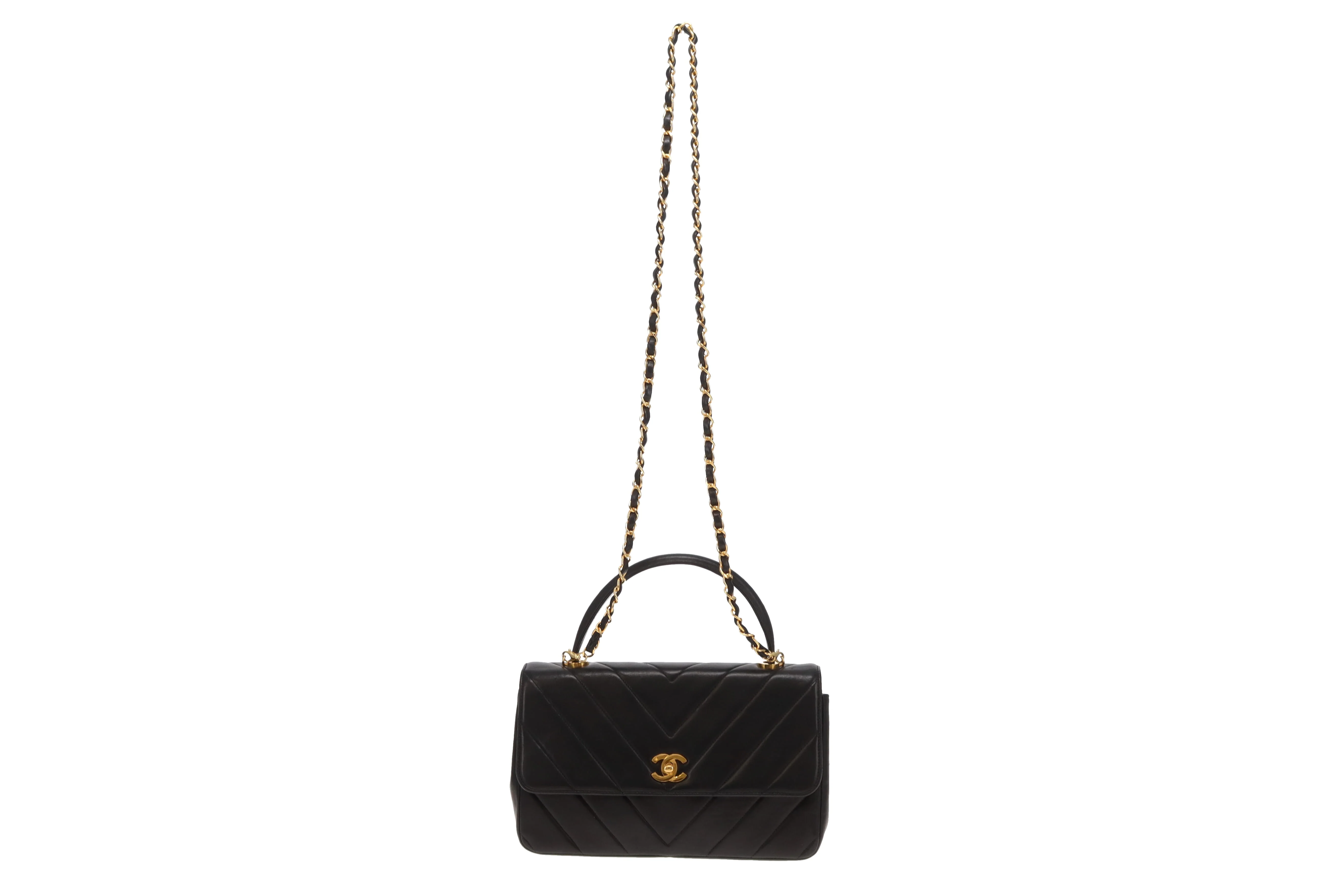 Chanel Top Handle Kelly Bag Vintage Chevron Lambskin GHW with Chain - Image 4