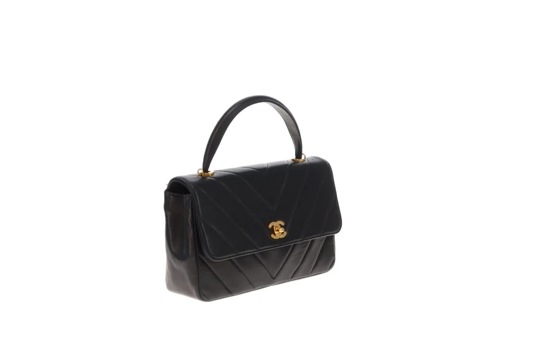 Chanel Top Handle Kelly Bag Vintage Chevron Lambskin GHW with Chain - Image 5