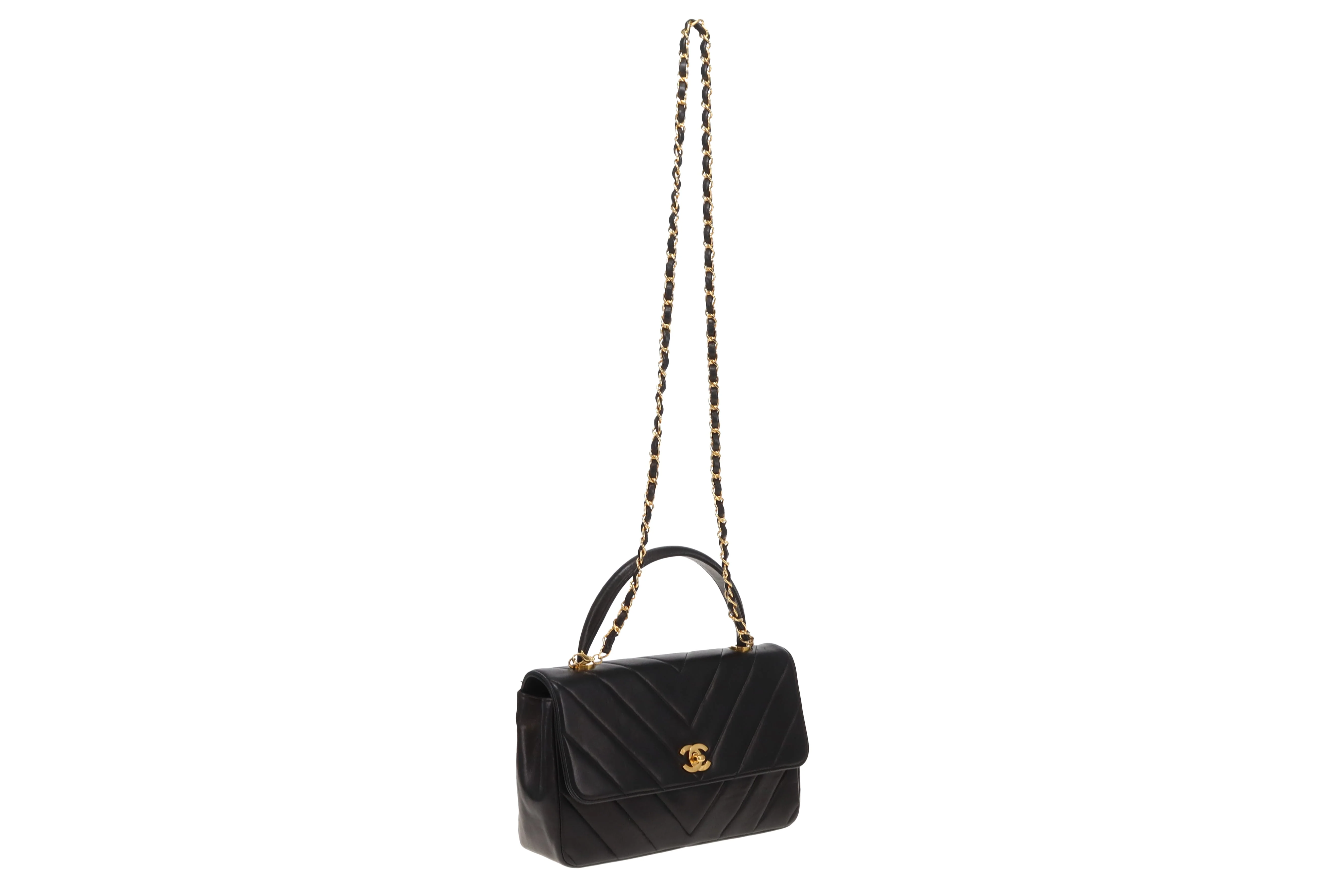 Chanel Top Handle Kelly Bag Vintage Chevron Lambskin GHW with Chain - Image 6