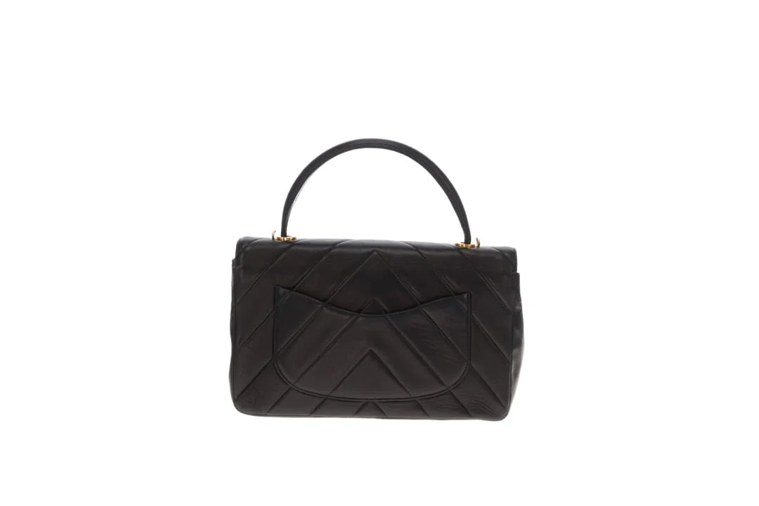 Chanel Top Handle Kelly Bag Vintage Chevron Lambskin GHW with Chain - Image 8