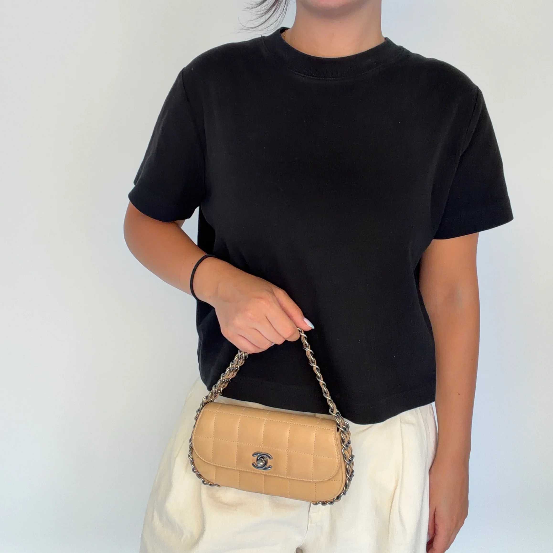 Chanel Triple Chain Choco Bar Mini Flap Beige GMHW 2004/05 - Image 2