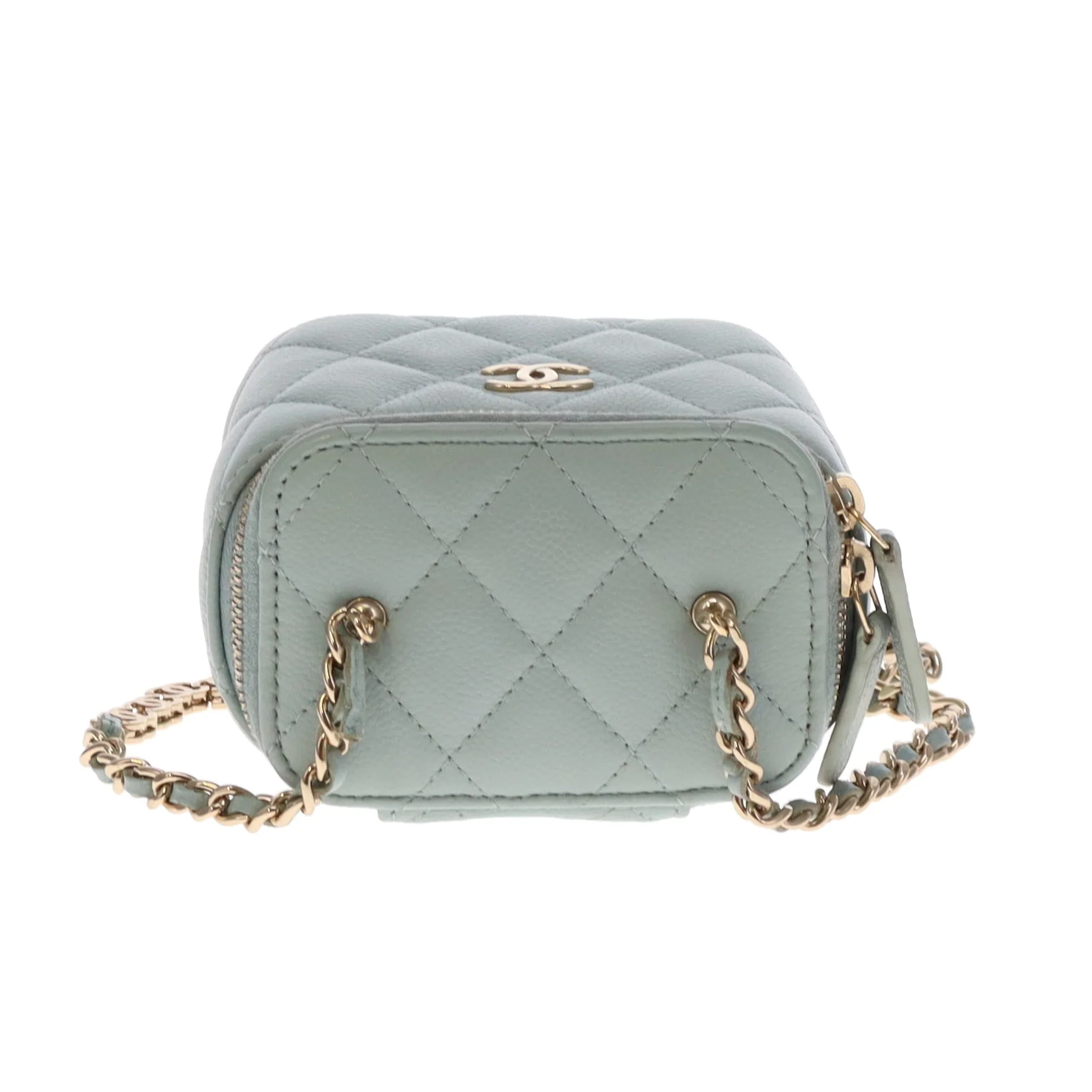 Chanel Vanity Mini Duck Egg Blue Caviar CC Chain Detail 2021 - Image 11