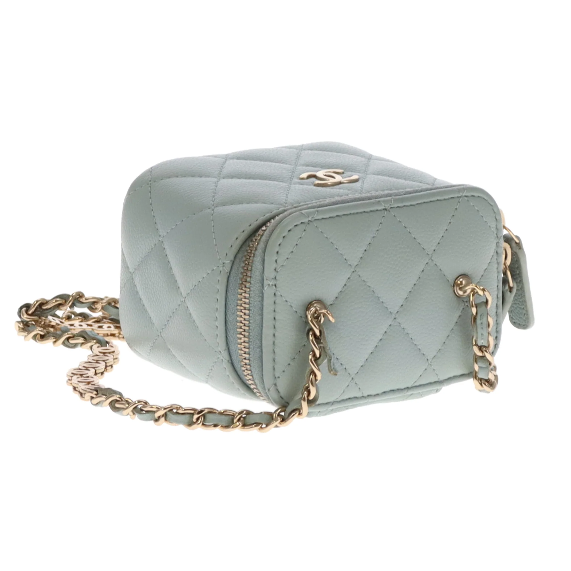 Chanel Vanity Mini Duck Egg Blue Caviar CC Chain Detail 2021 - Image 12