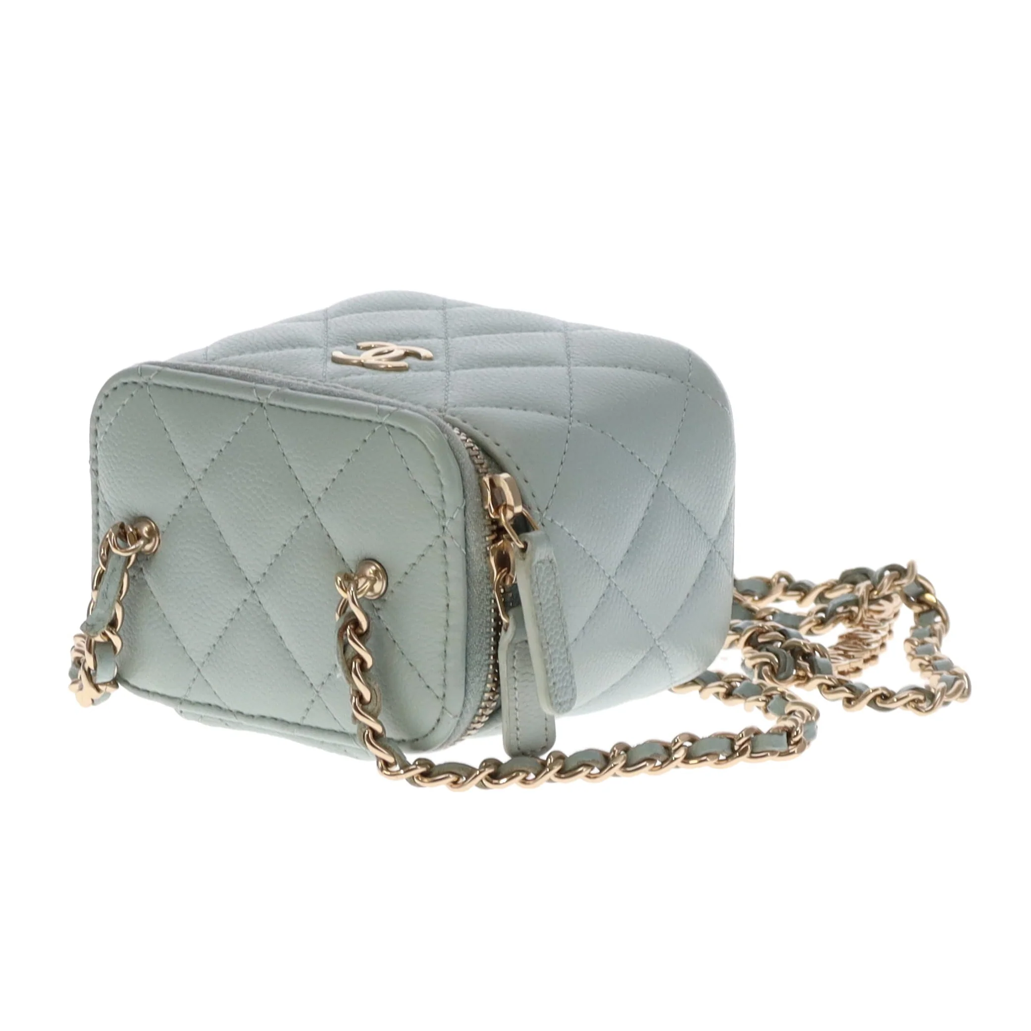 Chanel Vanity Mini Duck Egg Blue Caviar CC Chain Detail 2021 - Image 15