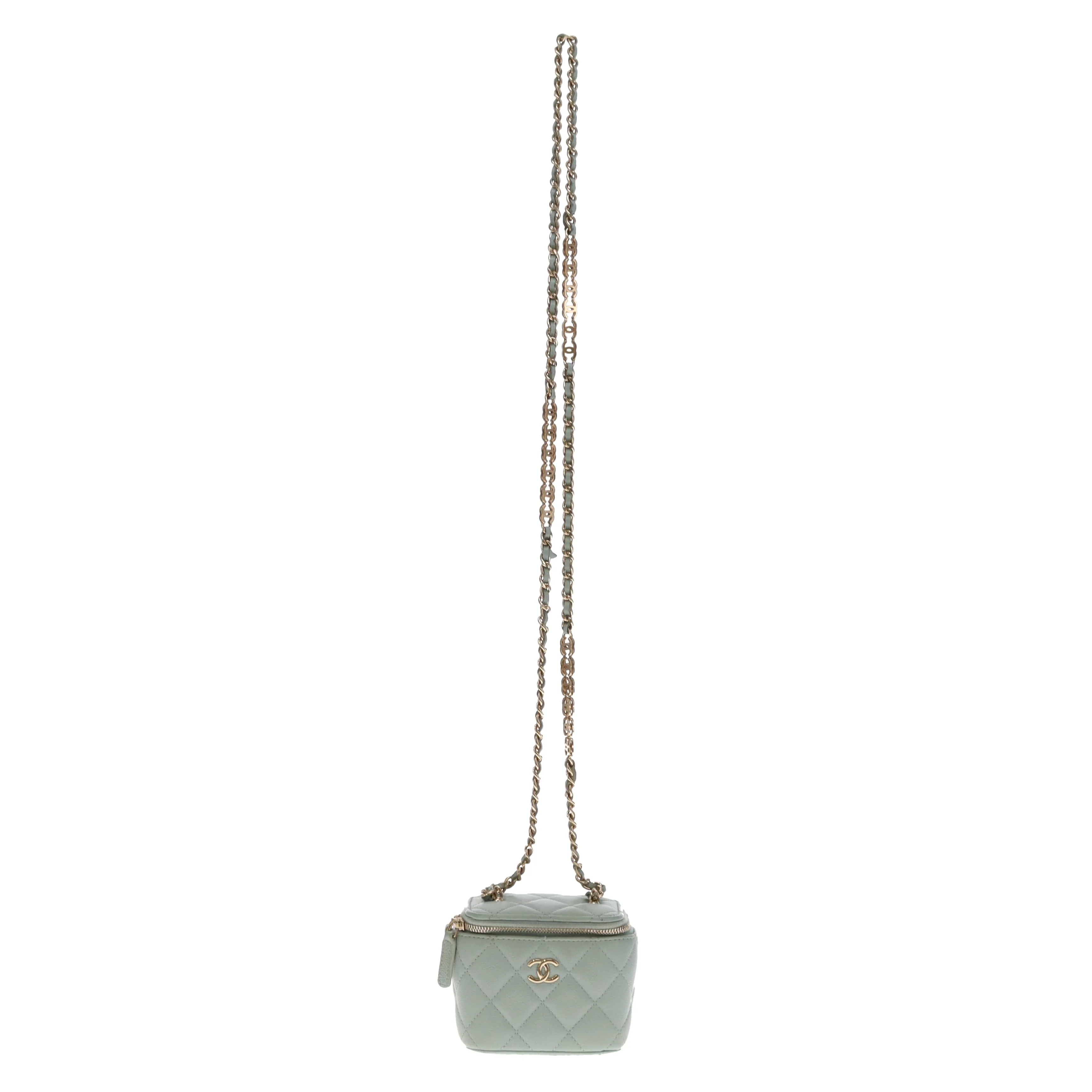 Chanel Vanity Mini Duck Egg Blue Caviar CC Chain Detail 2021 - Image 4