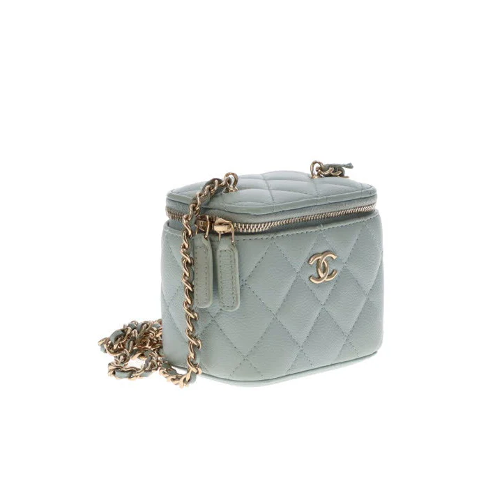 Chanel Vanity Mini Duck Egg Blue Caviar CC Chain Detail 2021 - Image 6