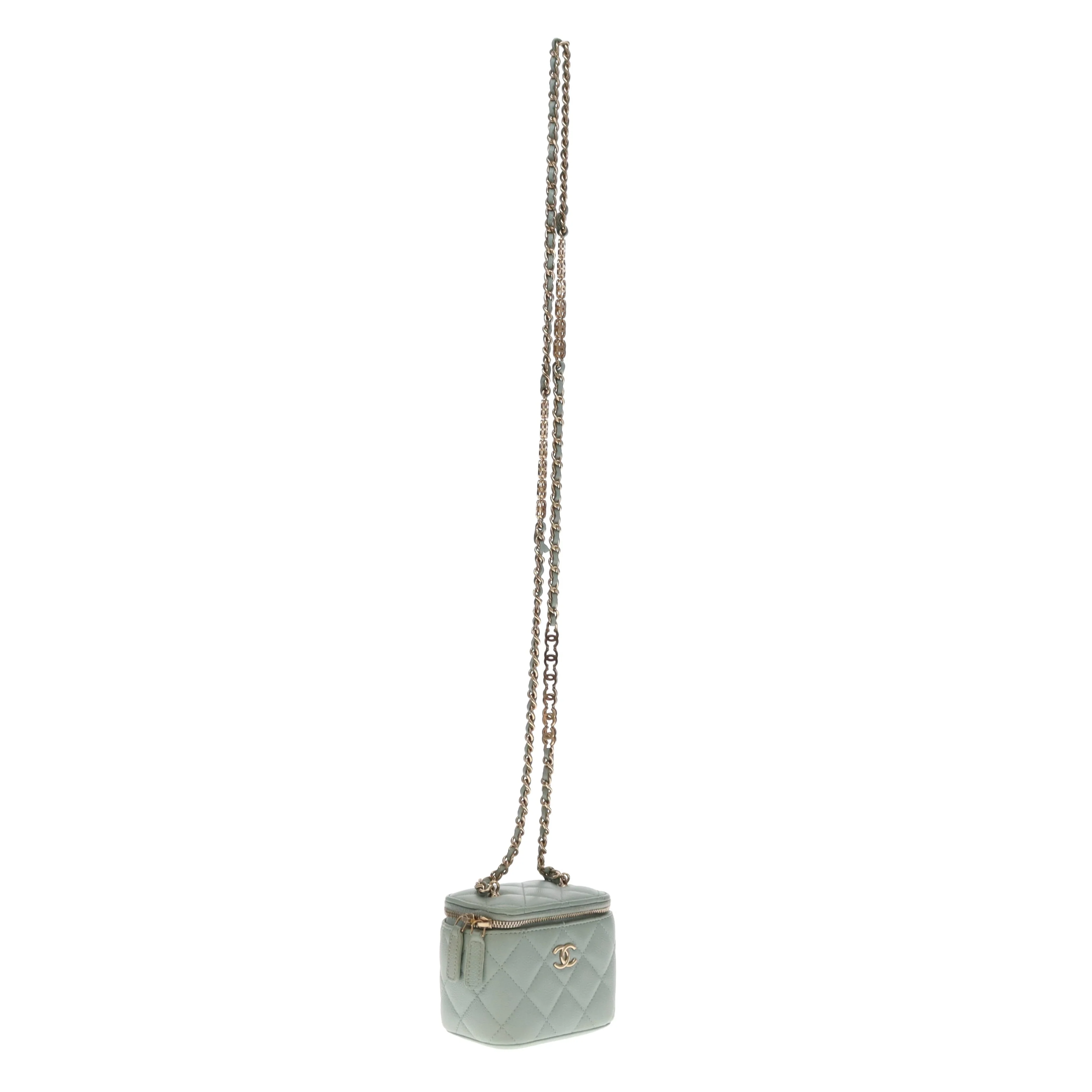 Chanel Vanity Mini Duck Egg Blue Caviar CC Chain Detail 2021 - Image 7