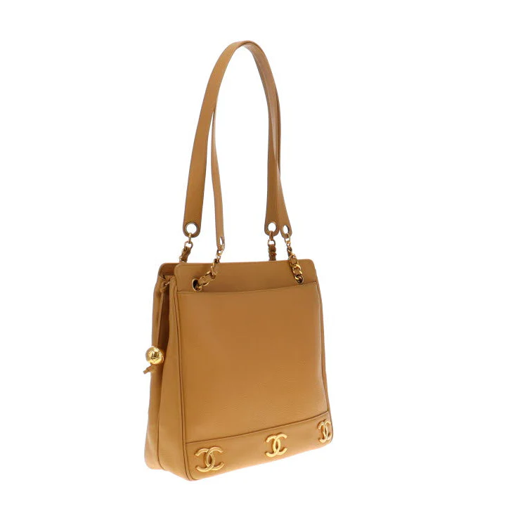 Chanel Vintage Caviar Gold CC Leather Chain Shoulder Bag 1994 - Image 4