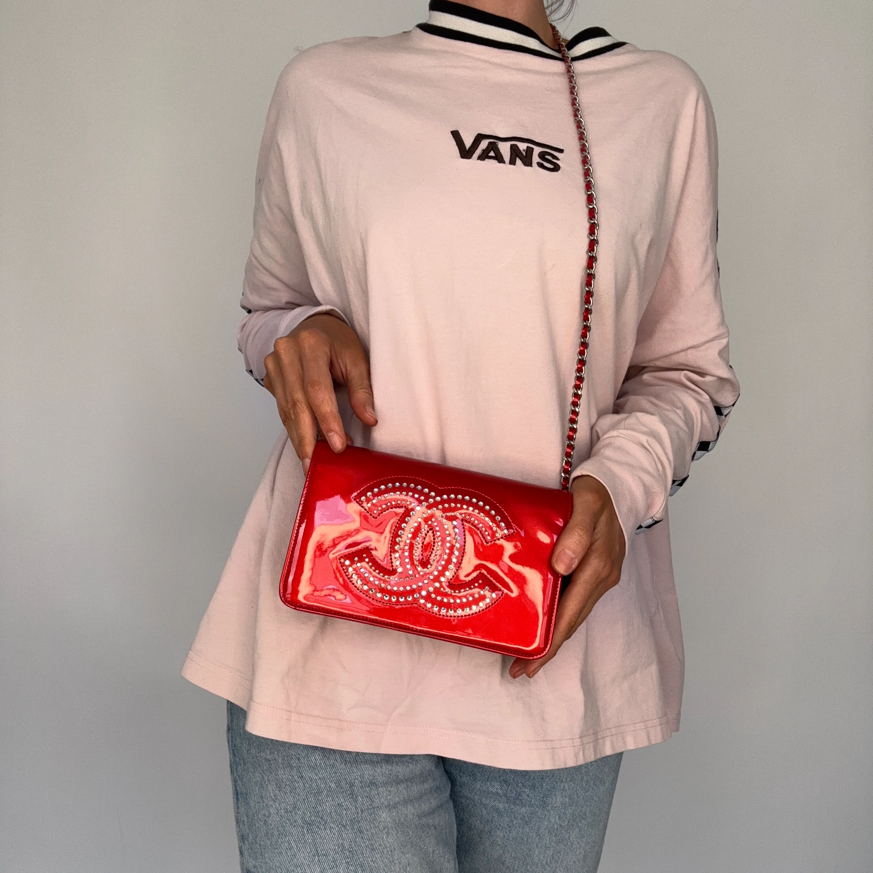 Chanel Wallet On Chain Strass CC Red Patent Leather 2009 - Image 2