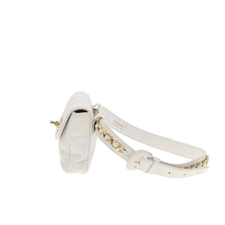 Chanel White Cross Stitch Vintage Waist Bag - Image 7