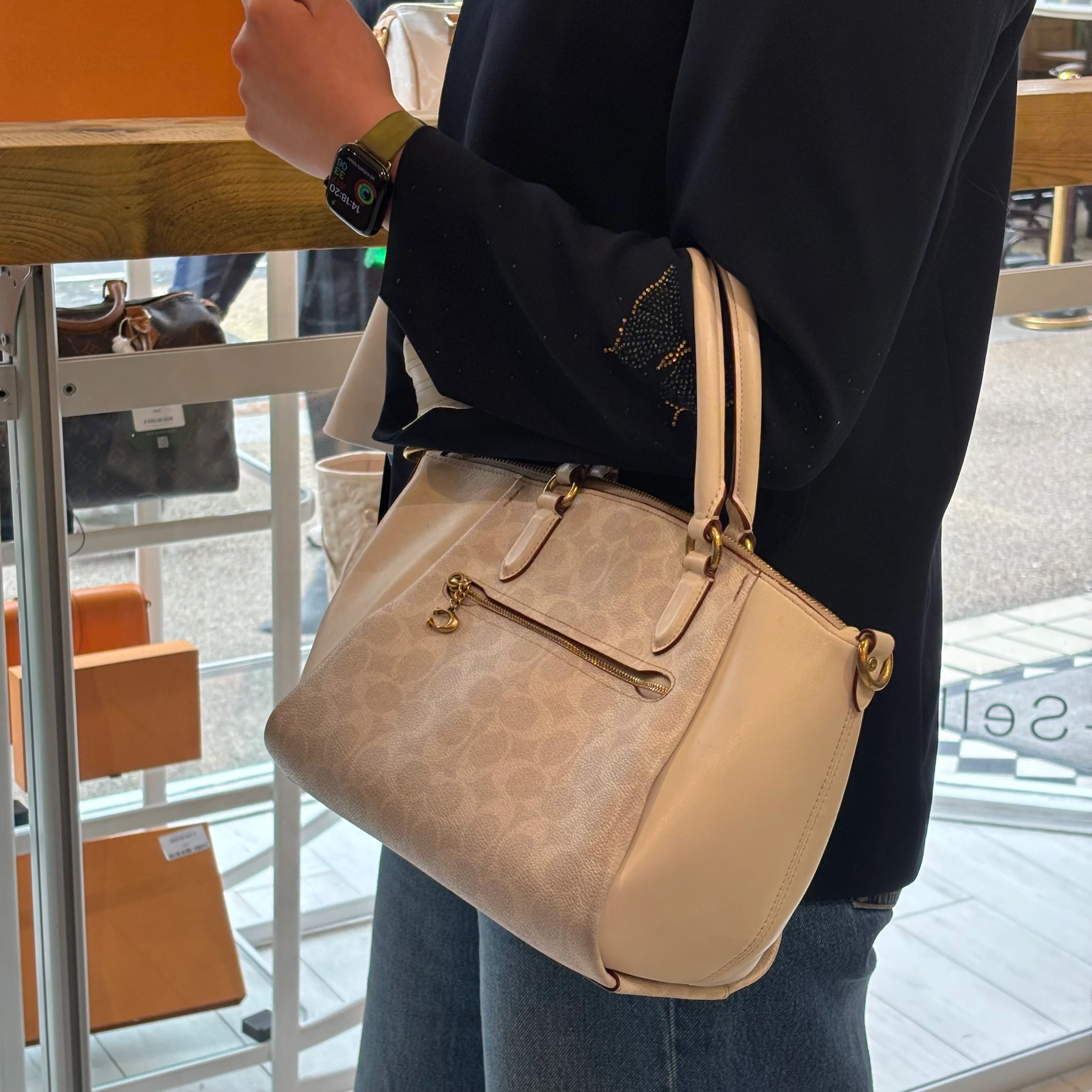 Coach Elise Satchel Cream Signature Canvas and Leather - Image 2