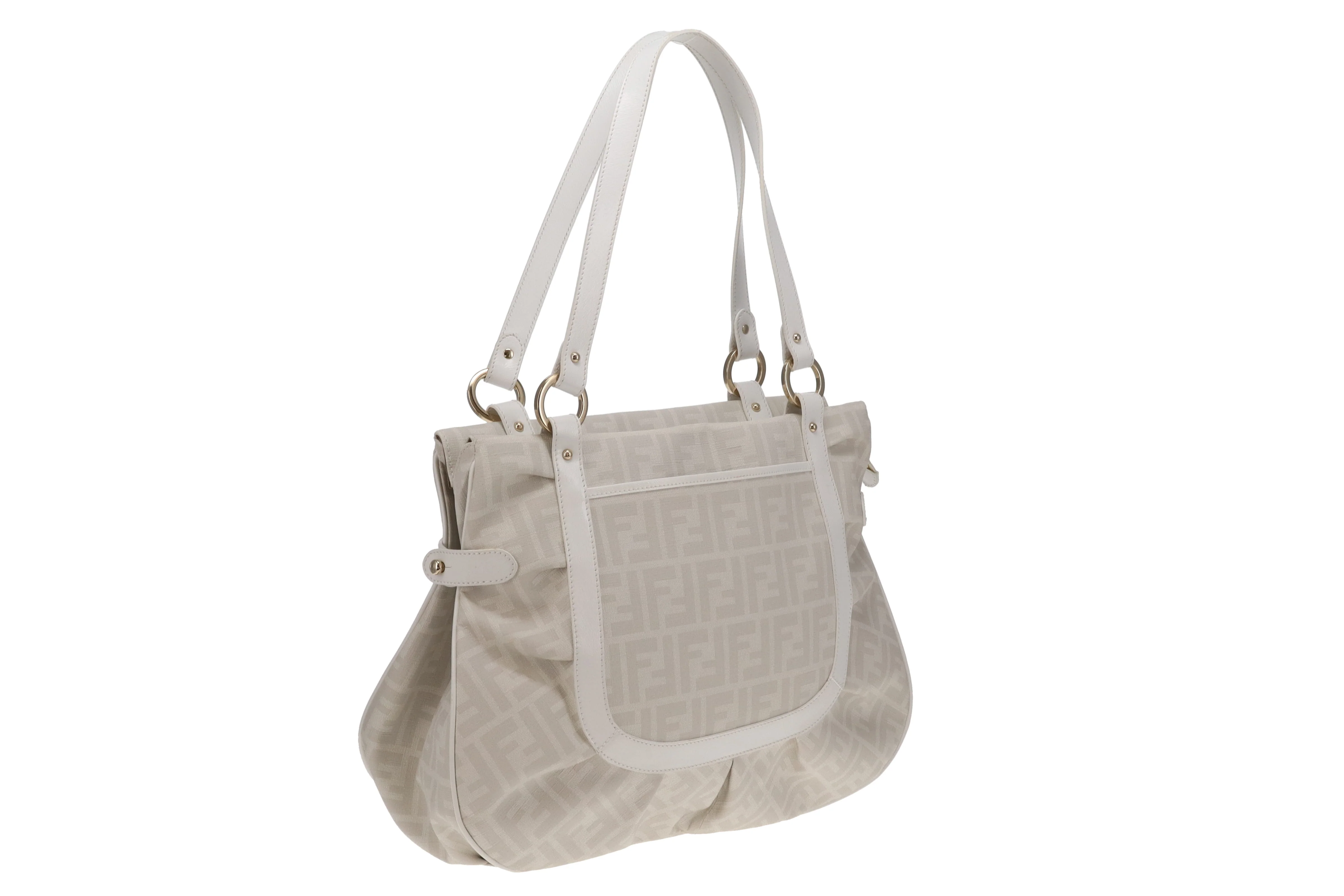 Fendi Shoulder Bag White Zucca Coated Canvas and Leather - Image 3