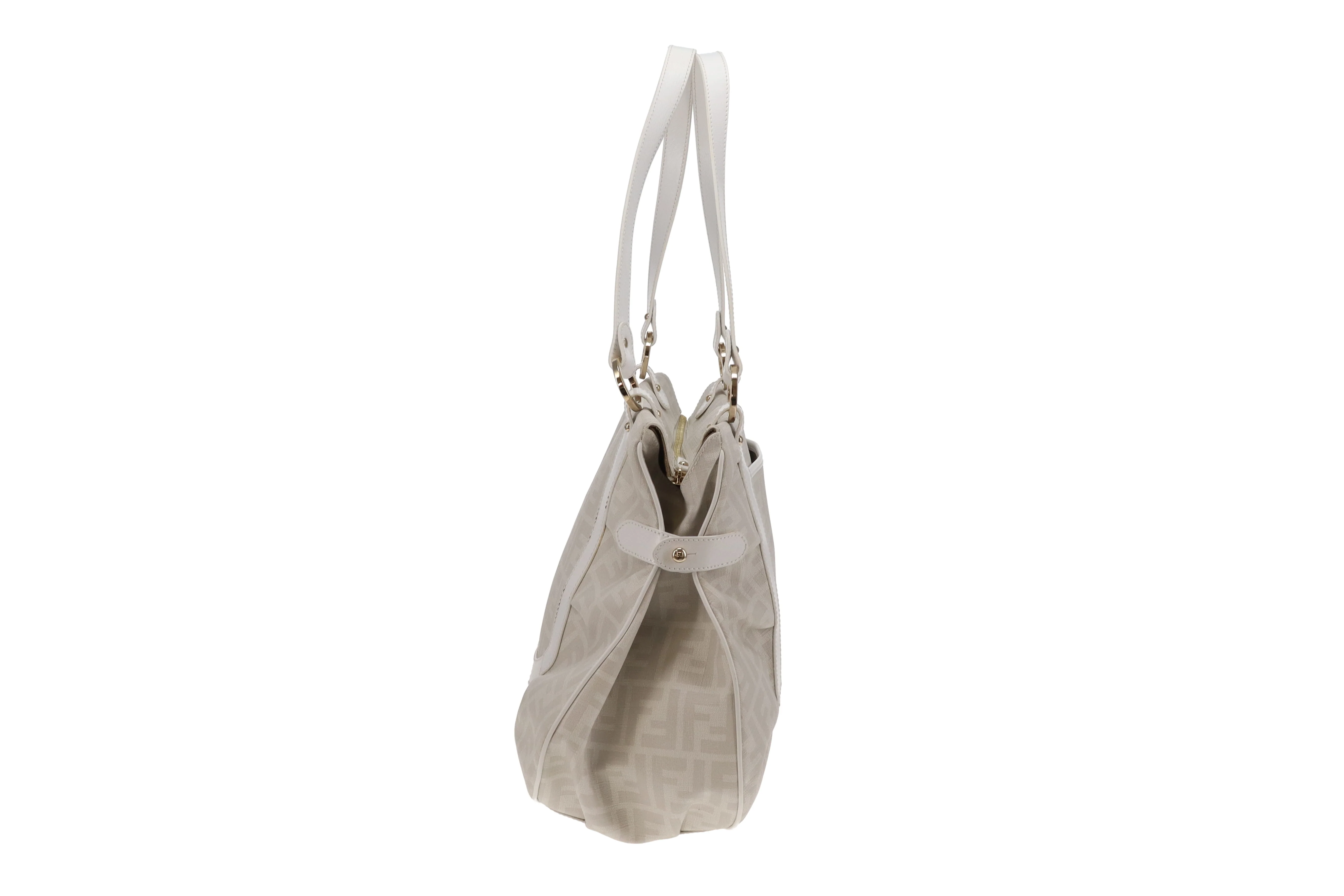 Fendi Shoulder Bag White Zucca Coated Canvas and Leather - Image 4