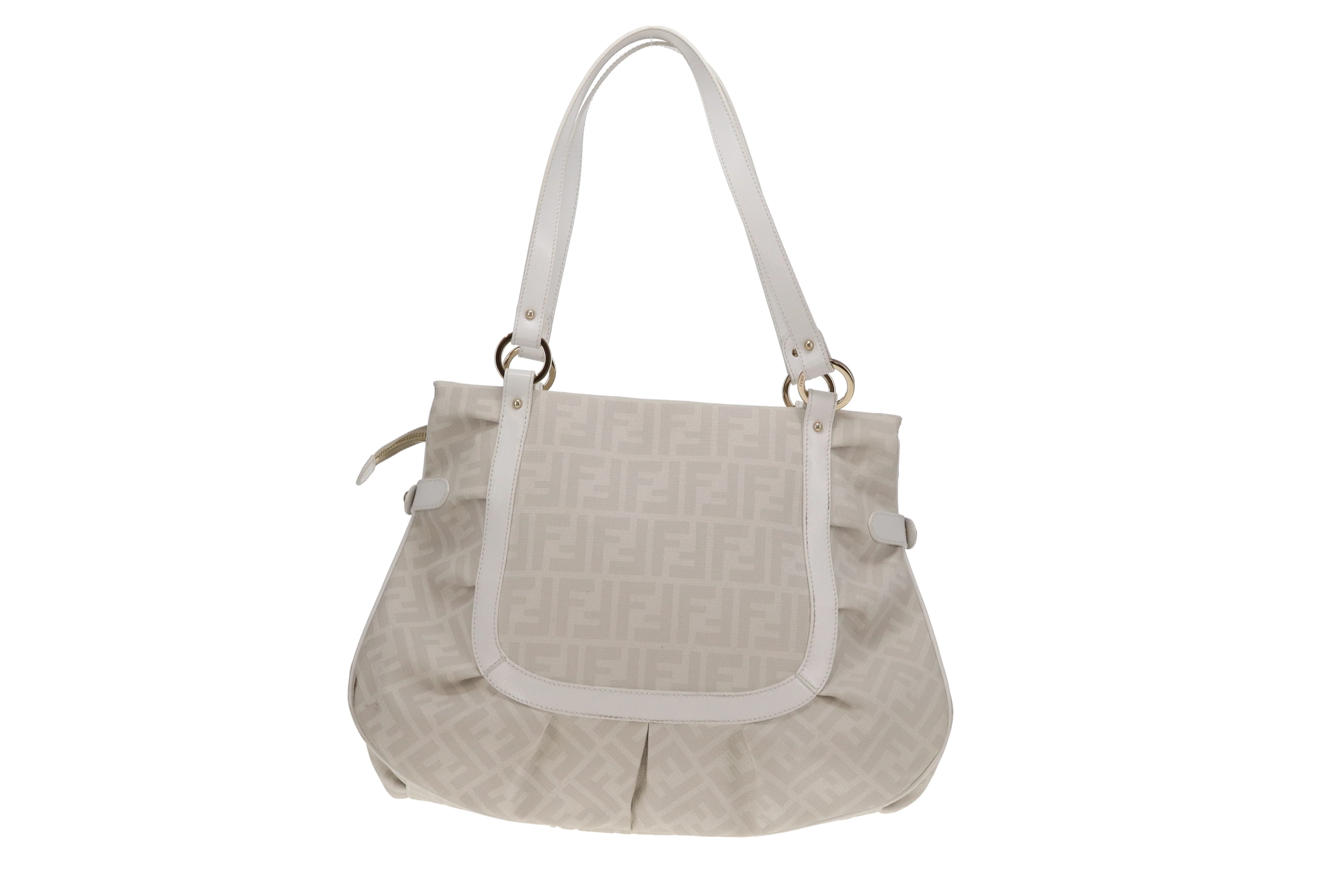 Fendi Shoulder Bag White Zucca Coated Canvas and Leather - Image 5
