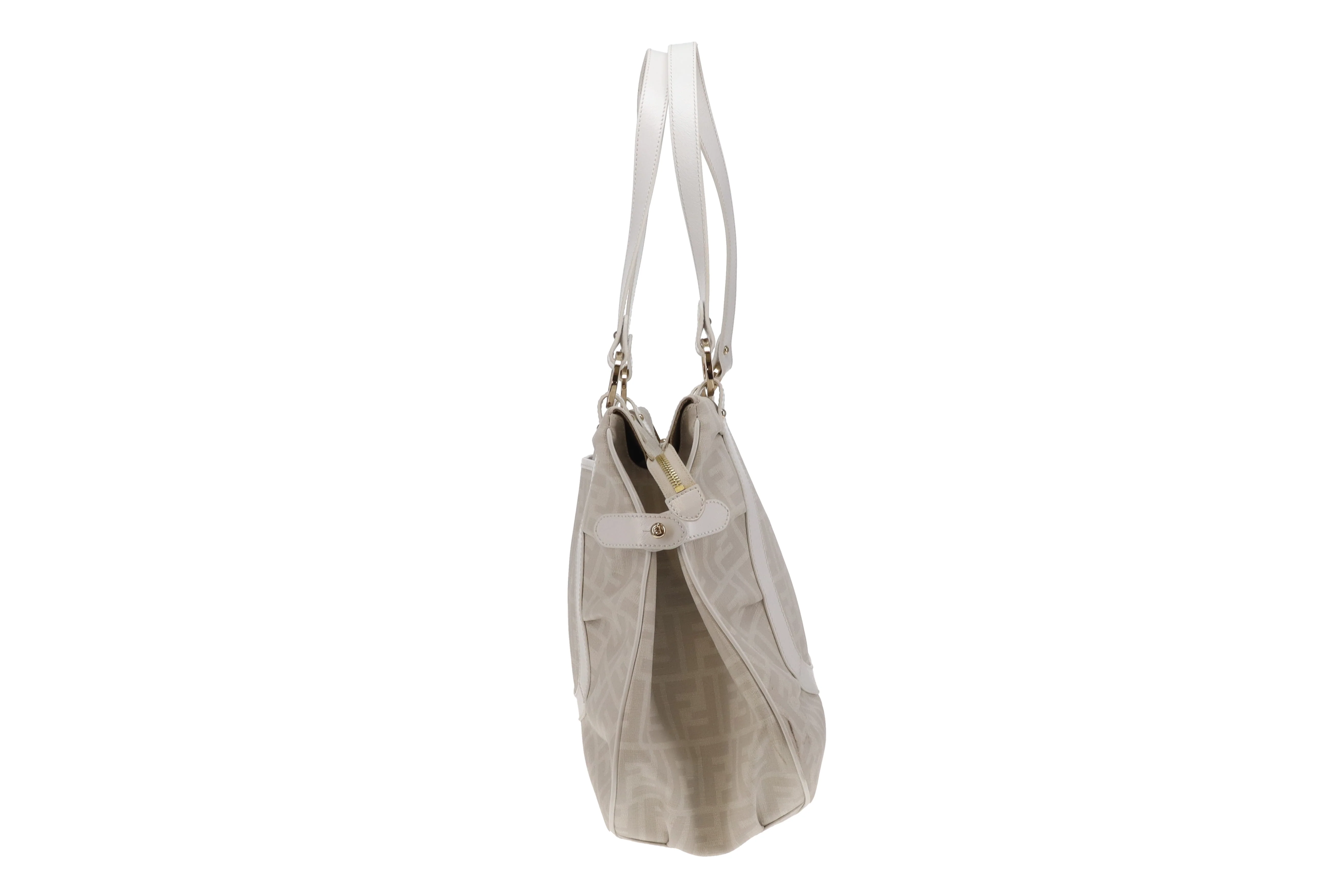 Fendi Shoulder Bag White Zucca Coated Canvas and Leather - Image 6