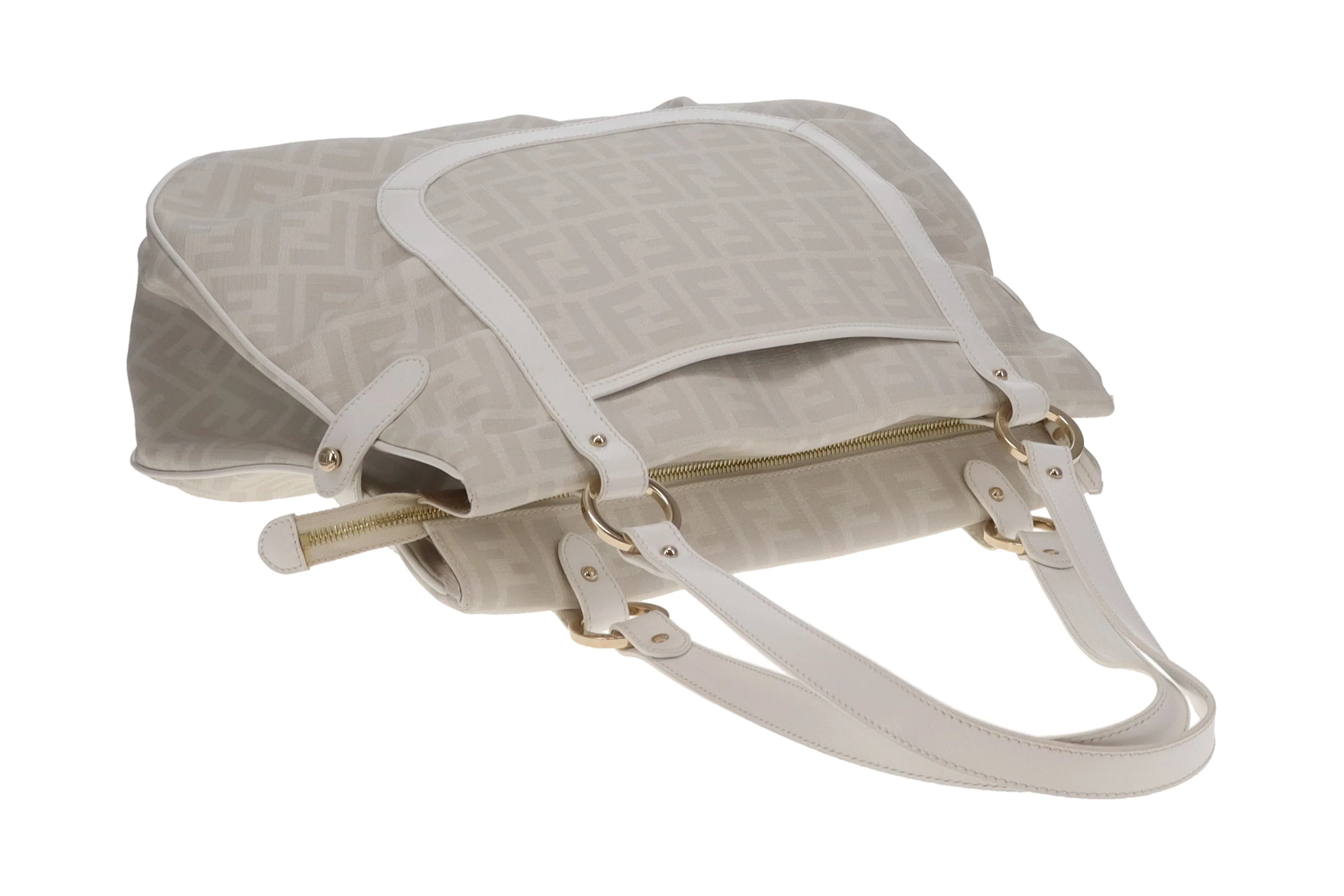 Fendi Shoulder Bag White Zucca Coated Canvas and Leather - Image 8