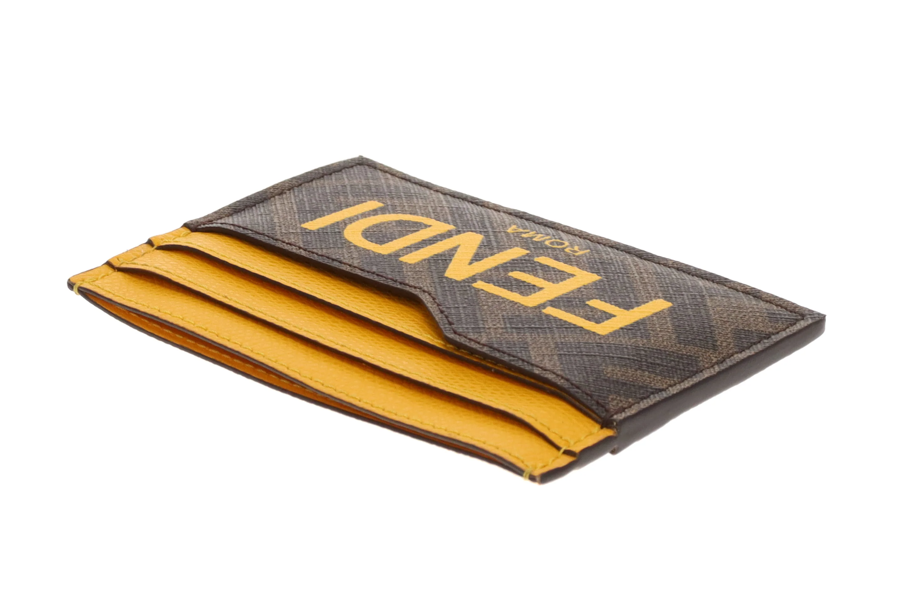 Fendi Zucca Card Holder In Yellow And Brown - Image 9