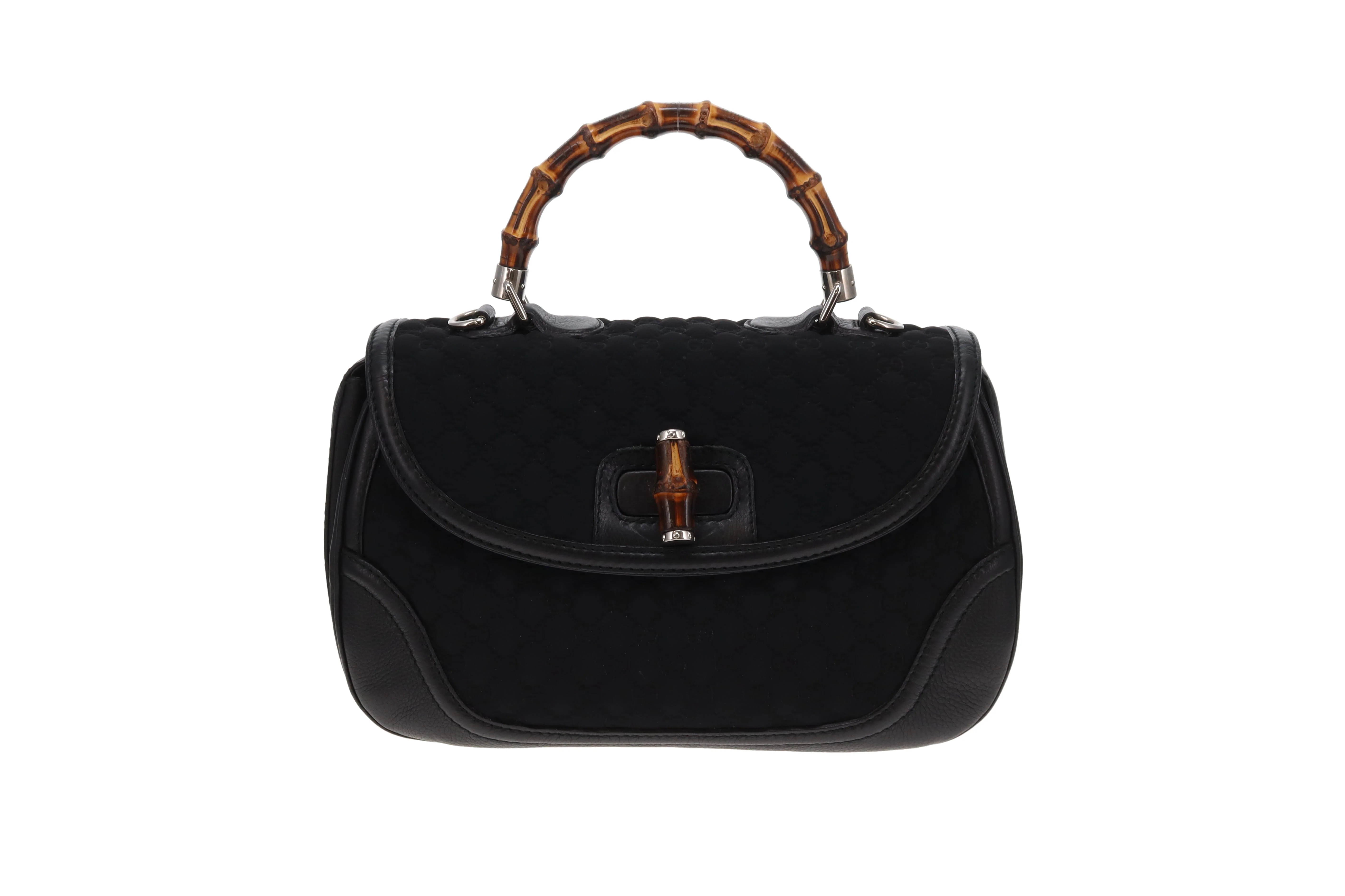 Gucci Bamboo Top handle Large Black Leather and Neoprene