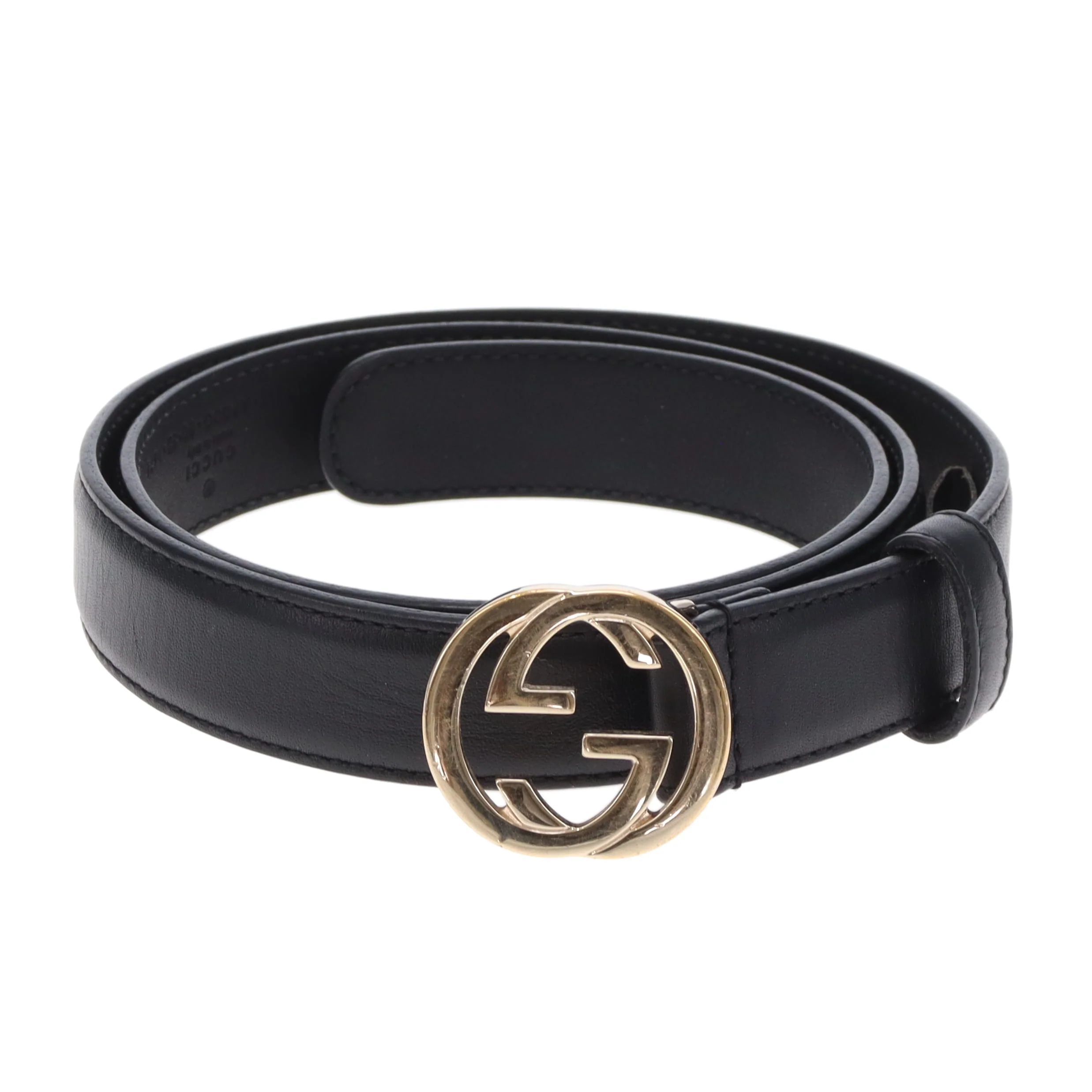 Gucci Interlocking G Thin Black Belt 80/32 Gold Buckle