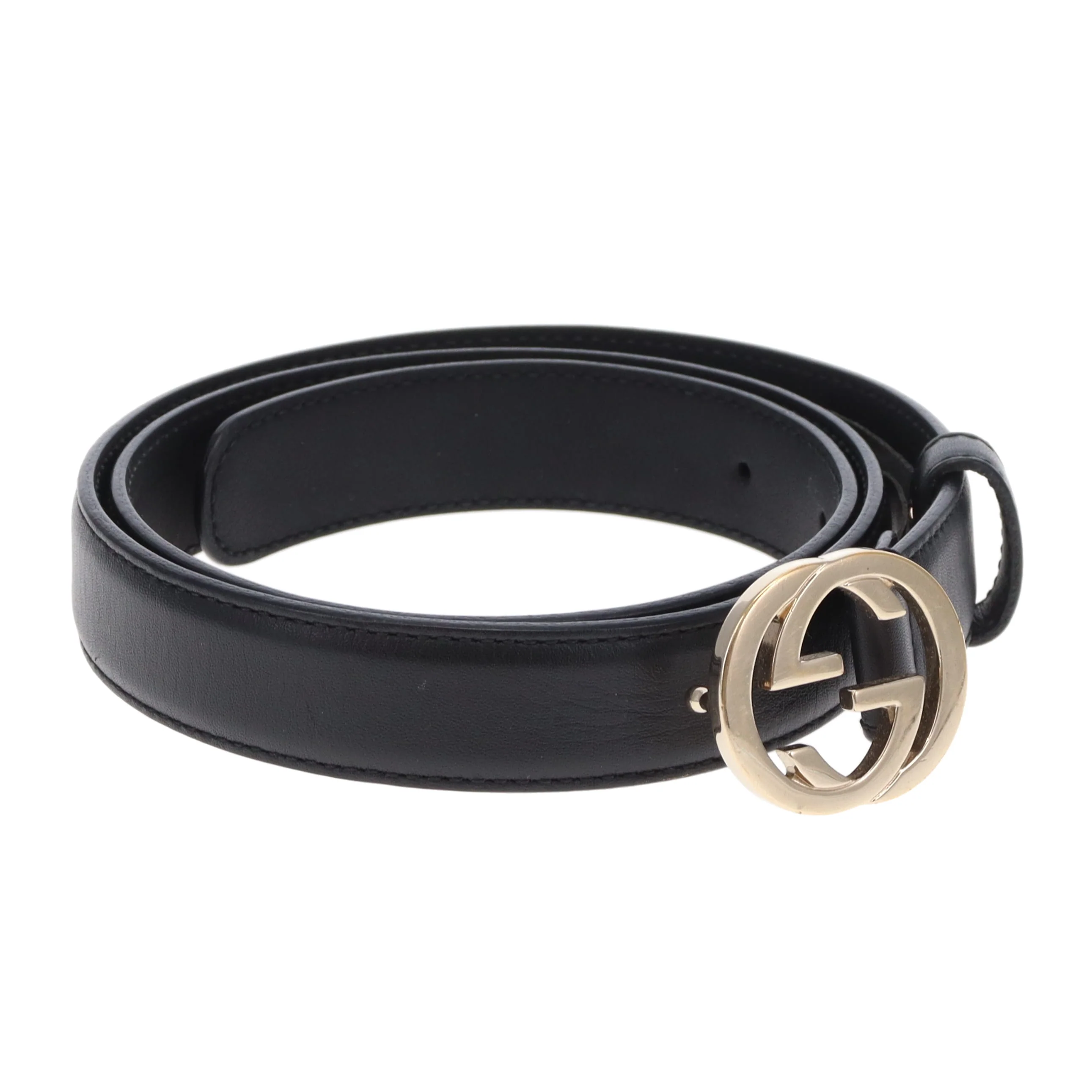 Gucci Interlocking G Thin Black Belt 80/32 Gold Buckle - Image 2