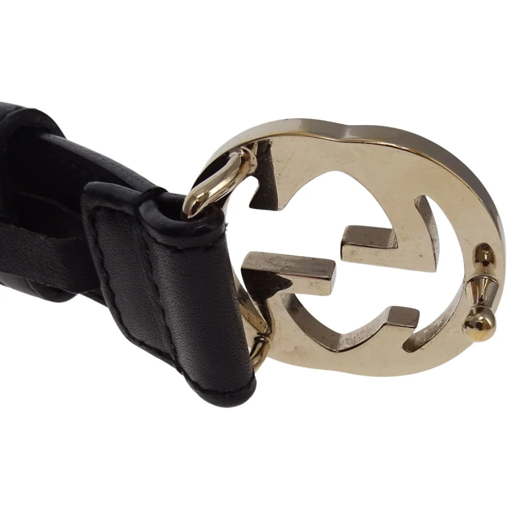 Gucci Interlocking G Thin Black Belt 80/32 Gold Buckle - Image 6