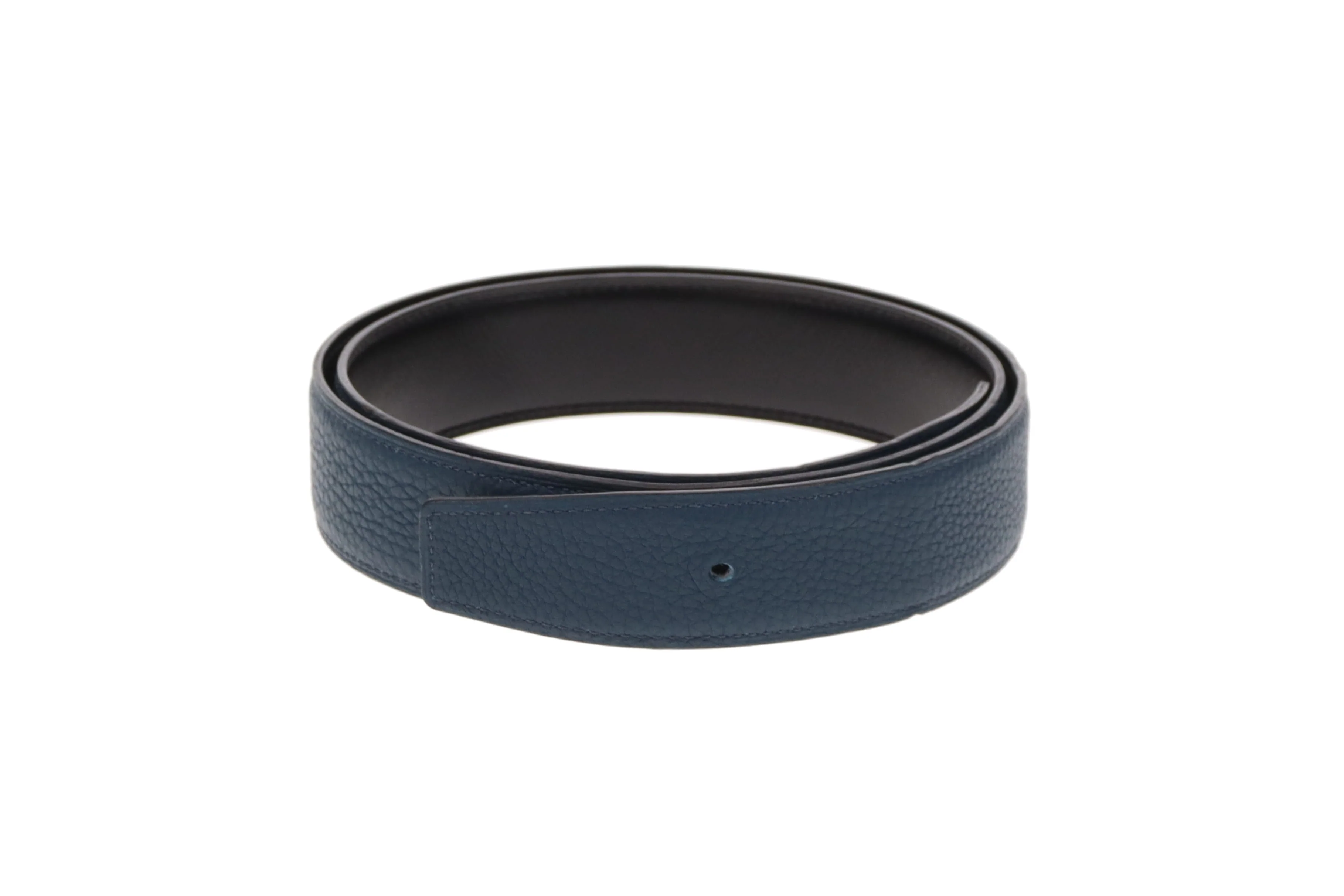 Hermes Belt In Blue Togo & Noir Swift Leather Reversible 85cm (No Buckle) - Image 2