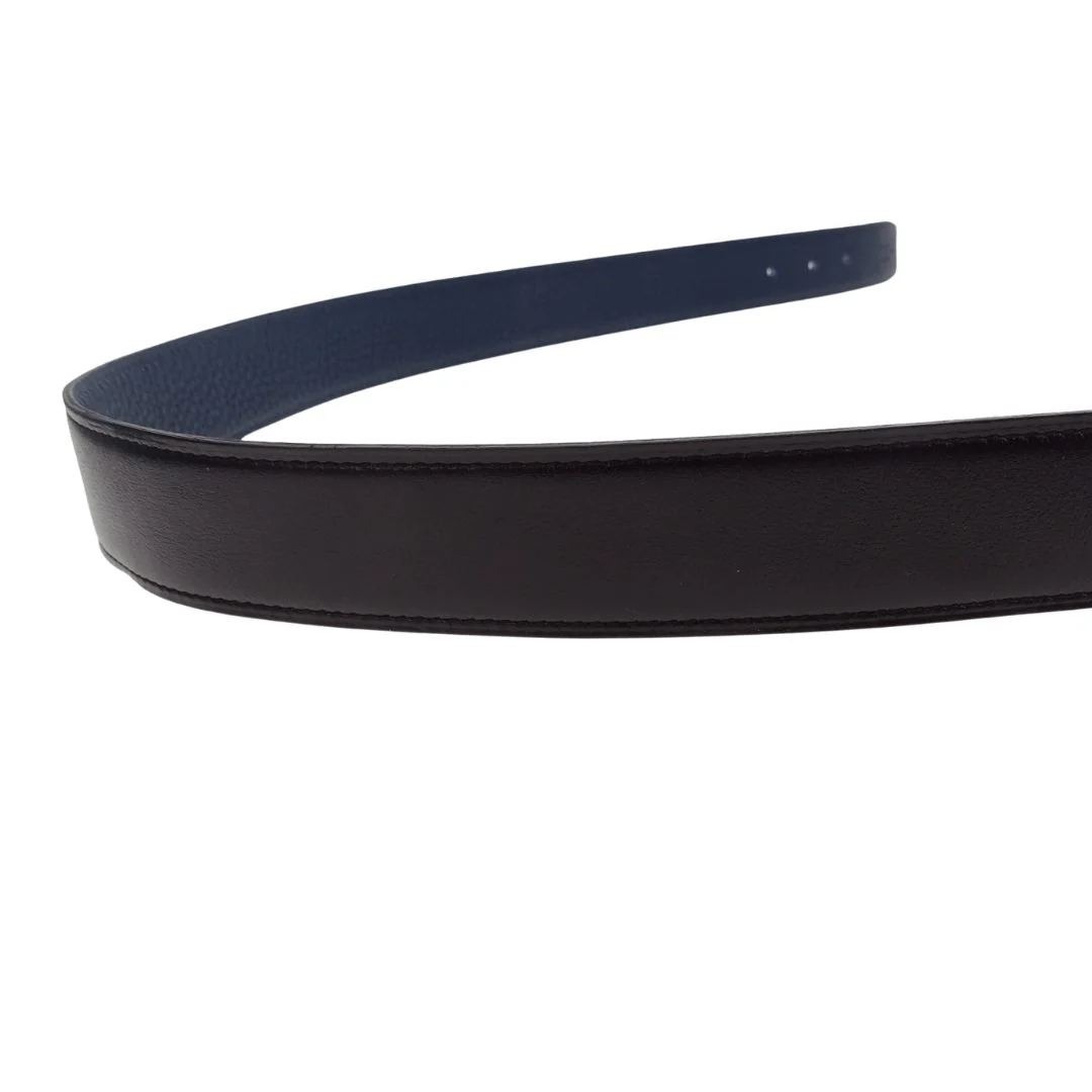 Hermes Belt In Blue Togo & Noir Swift Leather Reversible 85cm (No Buckle) - Image 5