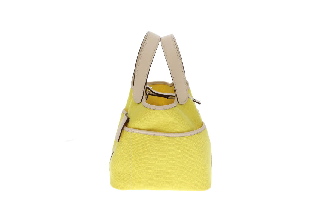Hermes Picotin Cargo Lock 18 In Jaune Citron & Nata Swift & Toile Canvas
