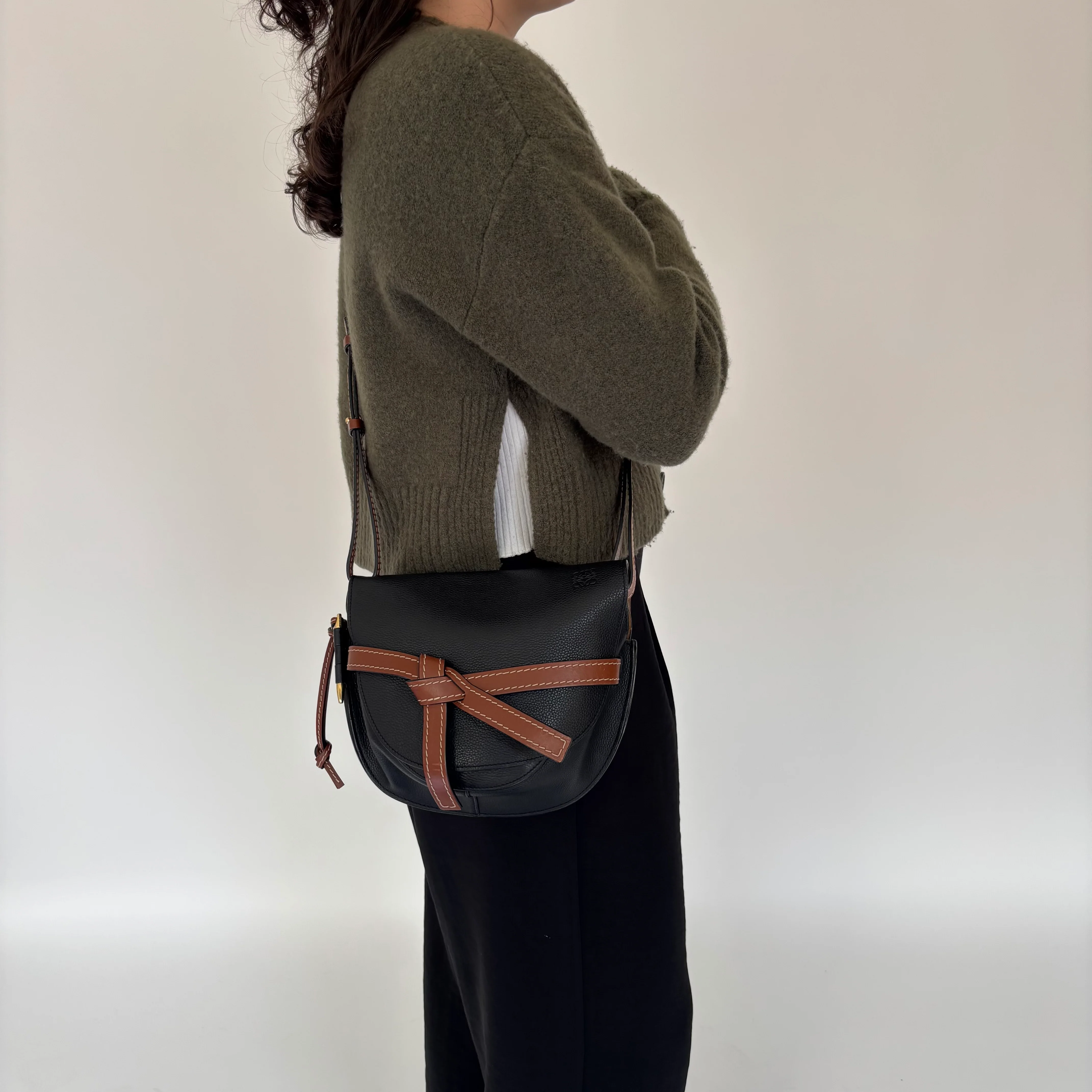 Loewe Small Gate In Soft Black Calfskin & Pecan - Image 2