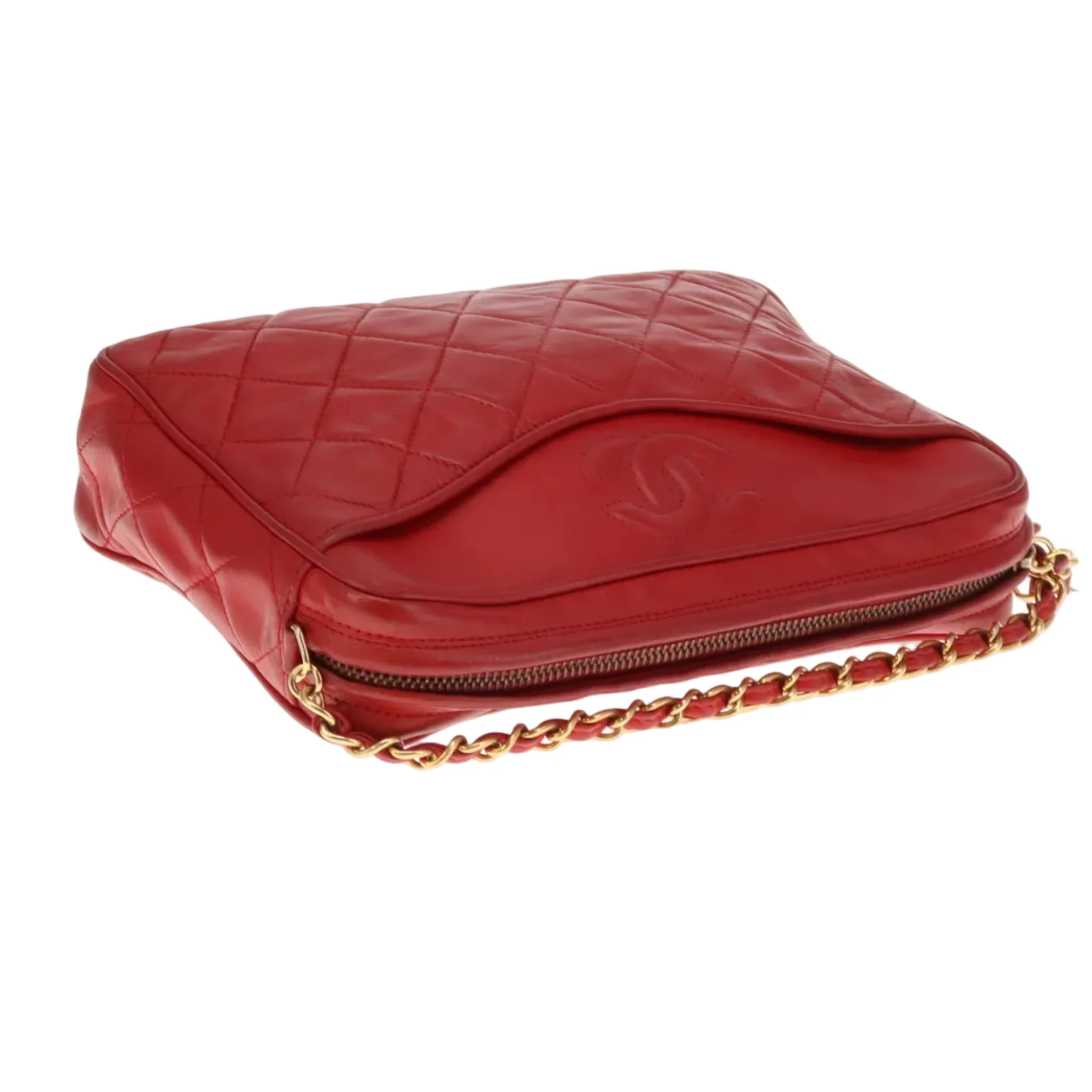 Chanel Vintage Matelasse Lambskin CC Camera Bag Red - Image 11