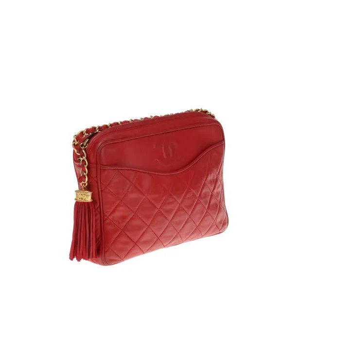 Chanel Vintage Matelasse Lambskin CC Camera Bag Red - Image 5
