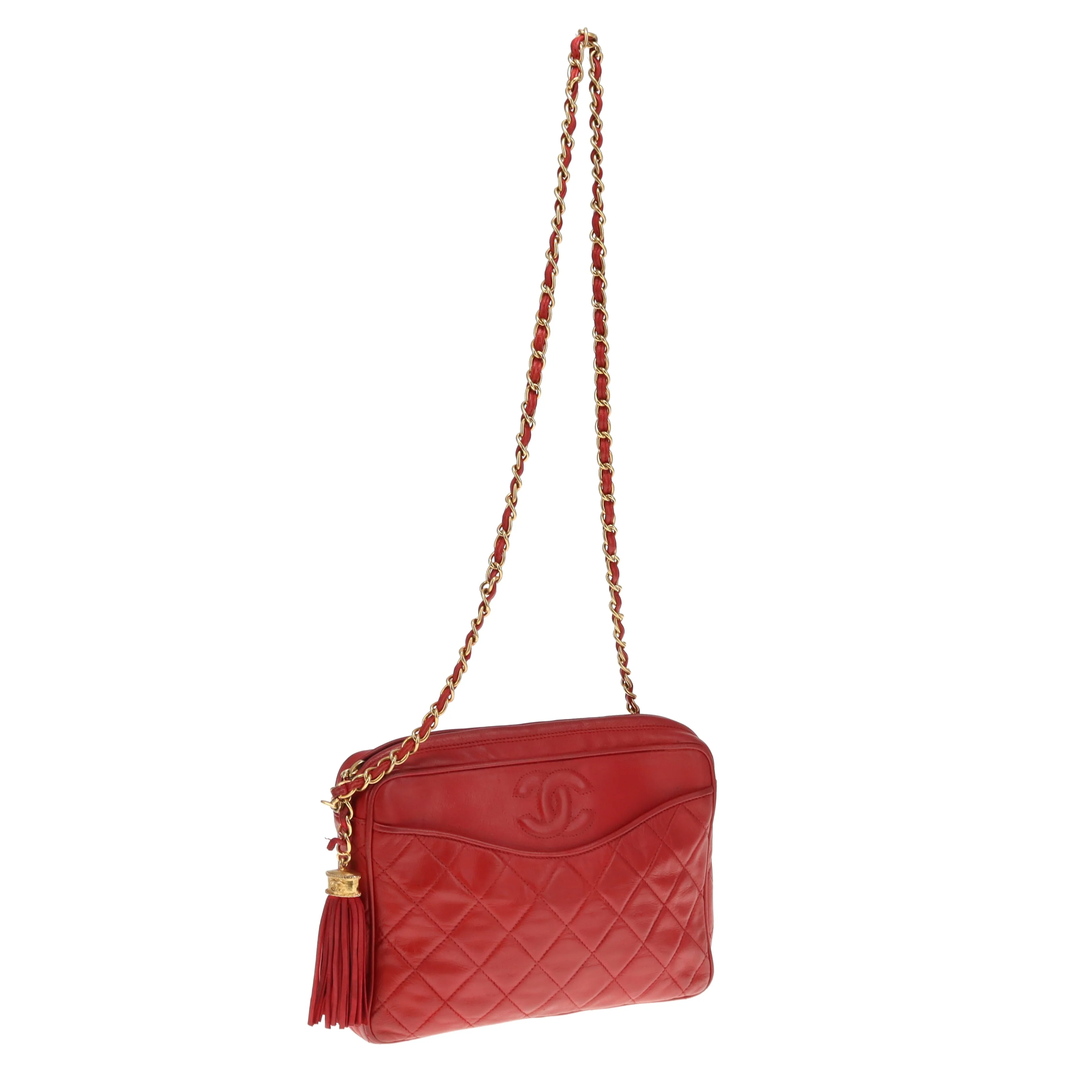 Chanel Vintage Matelasse Lambskin CC Camera Bag Red - Image 6