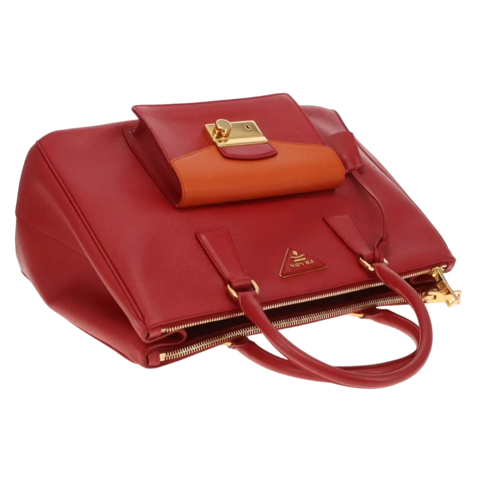 Prada Saffiano Lux Pocket Tote In Fuoco & Papaya - Image 10