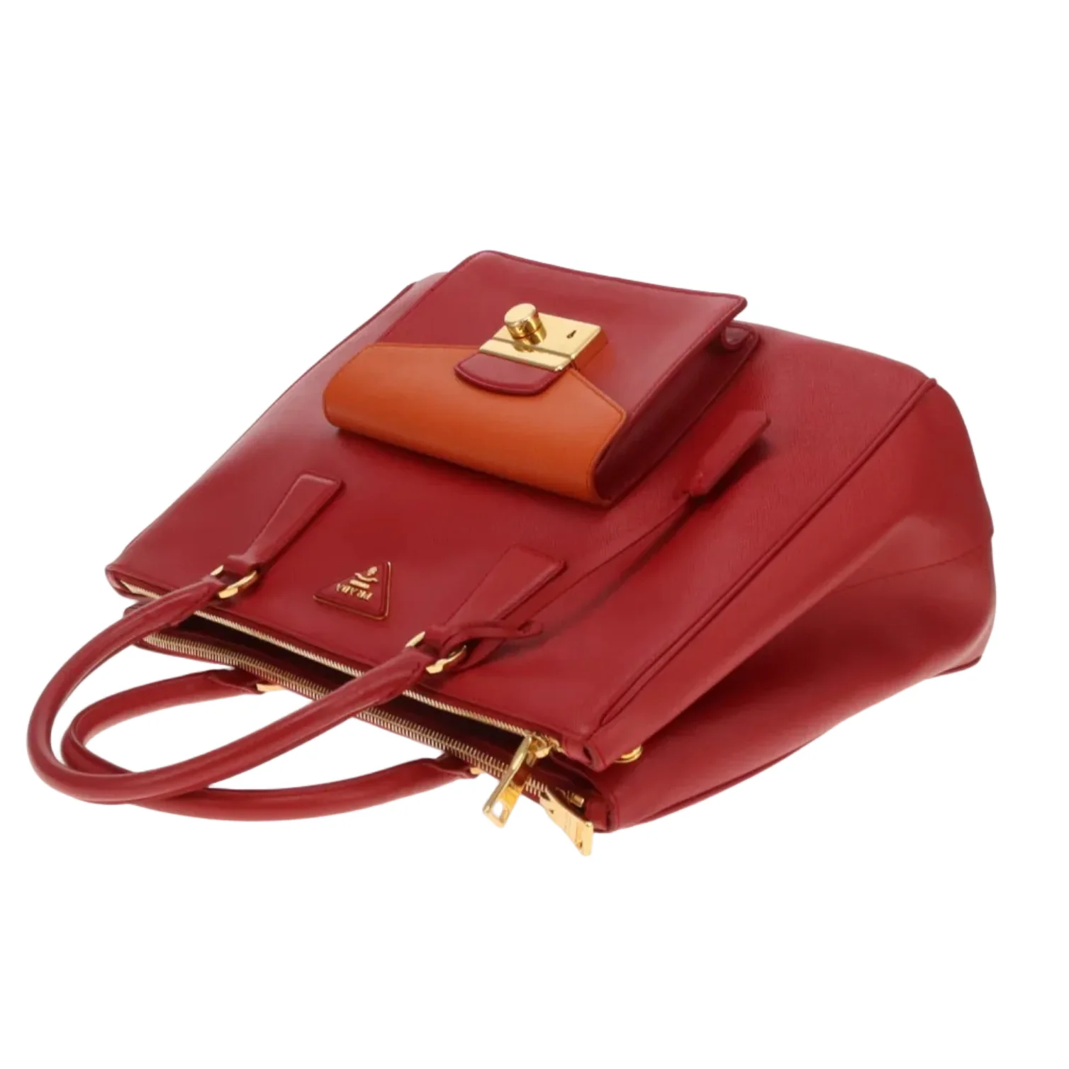 Prada Saffiano Lux Pocket Tote In Fuoco & Papaya - Image 13