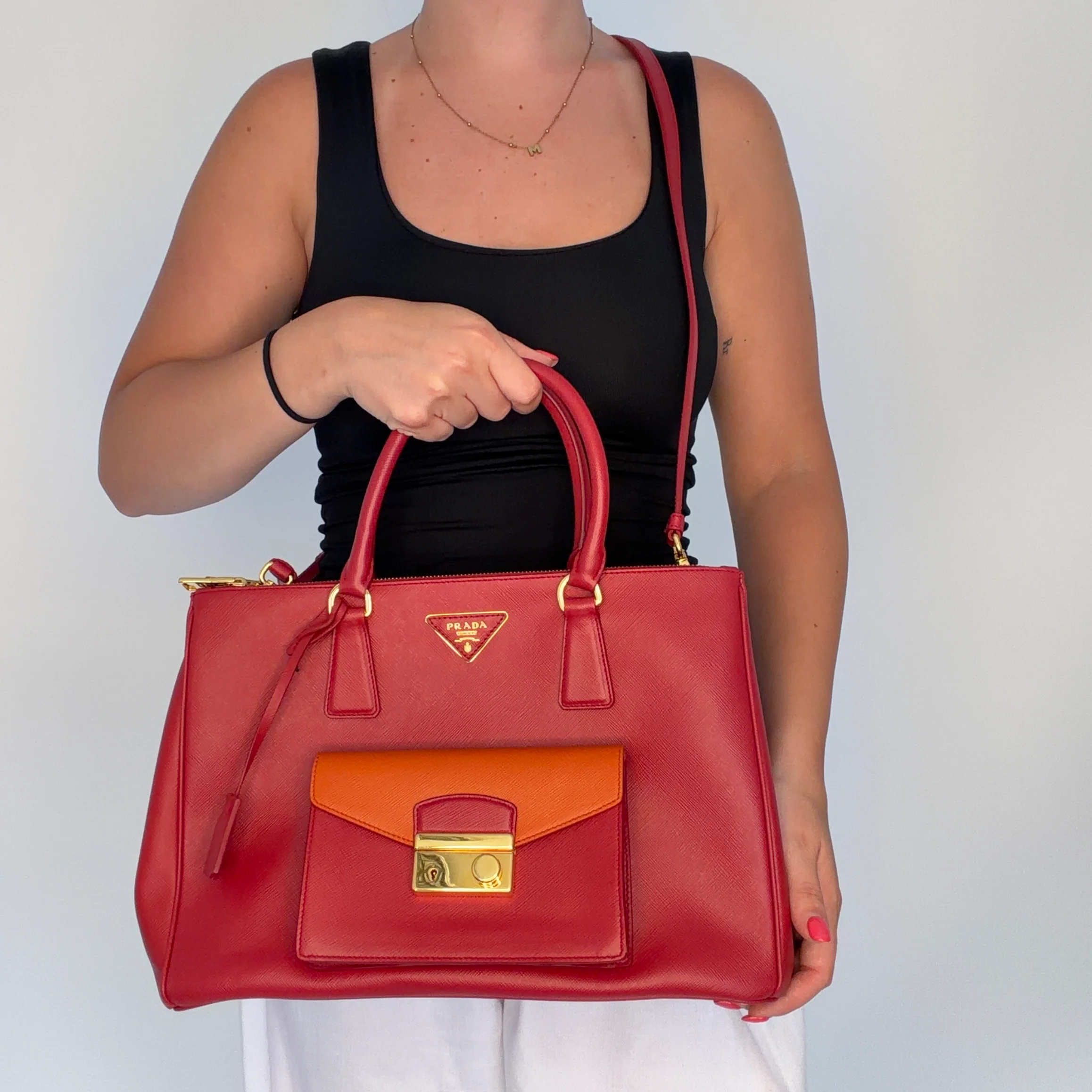 Prada Saffiano Lux Pocket Tote In Fuoco & Papaya - Image 2