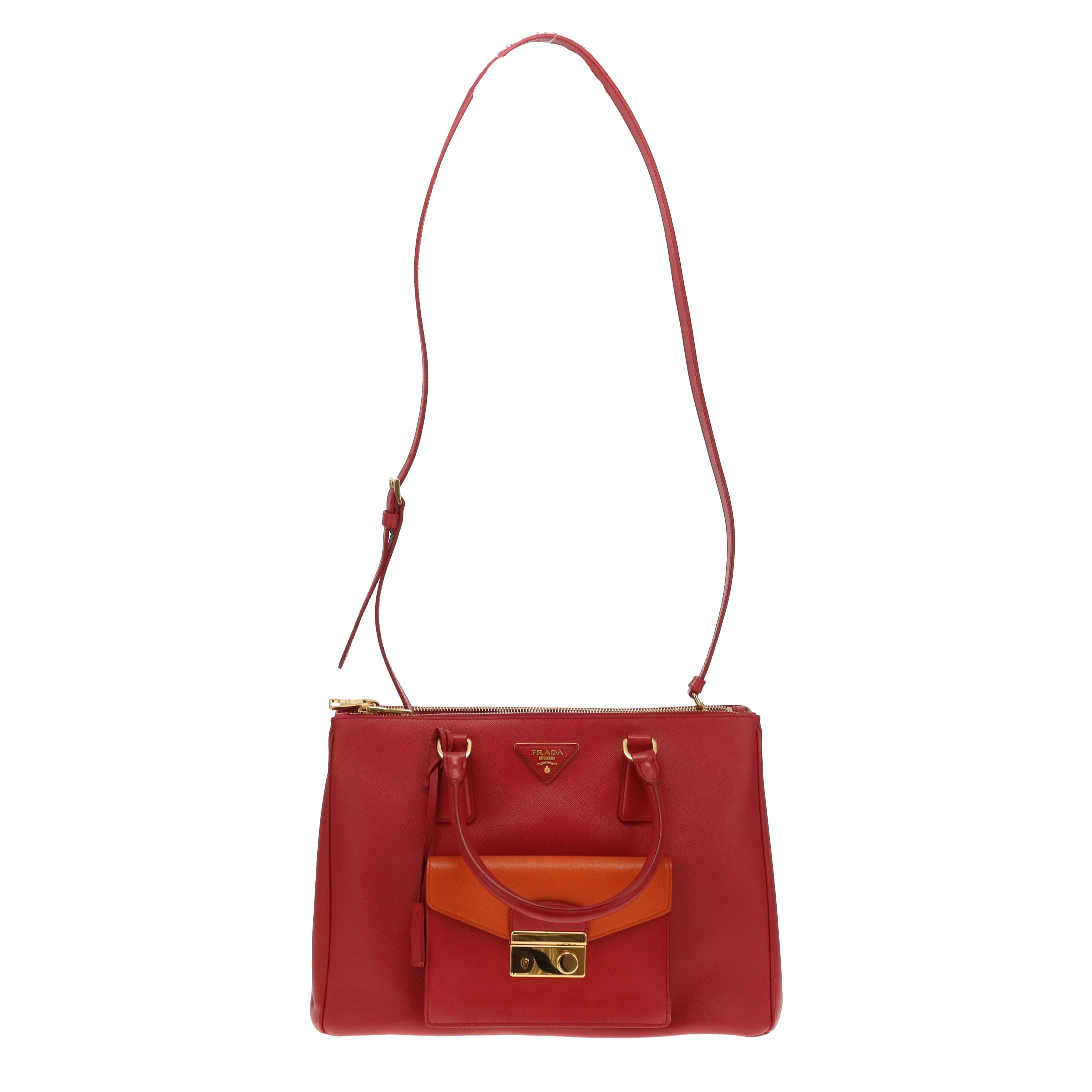 Prada Saffiano Lux Pocket Tote In Fuoco & Papaya - Image 3