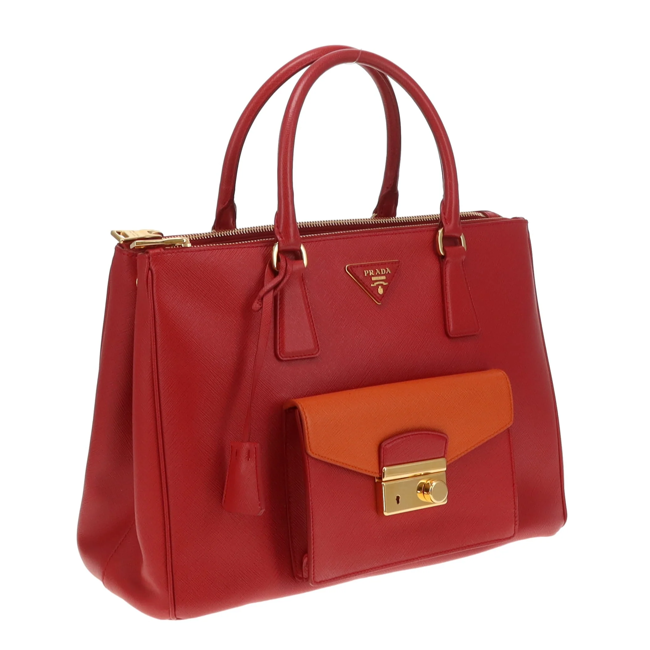 Prada Saffiano Lux Pocket Tote In Fuoco & Papaya - Image 4