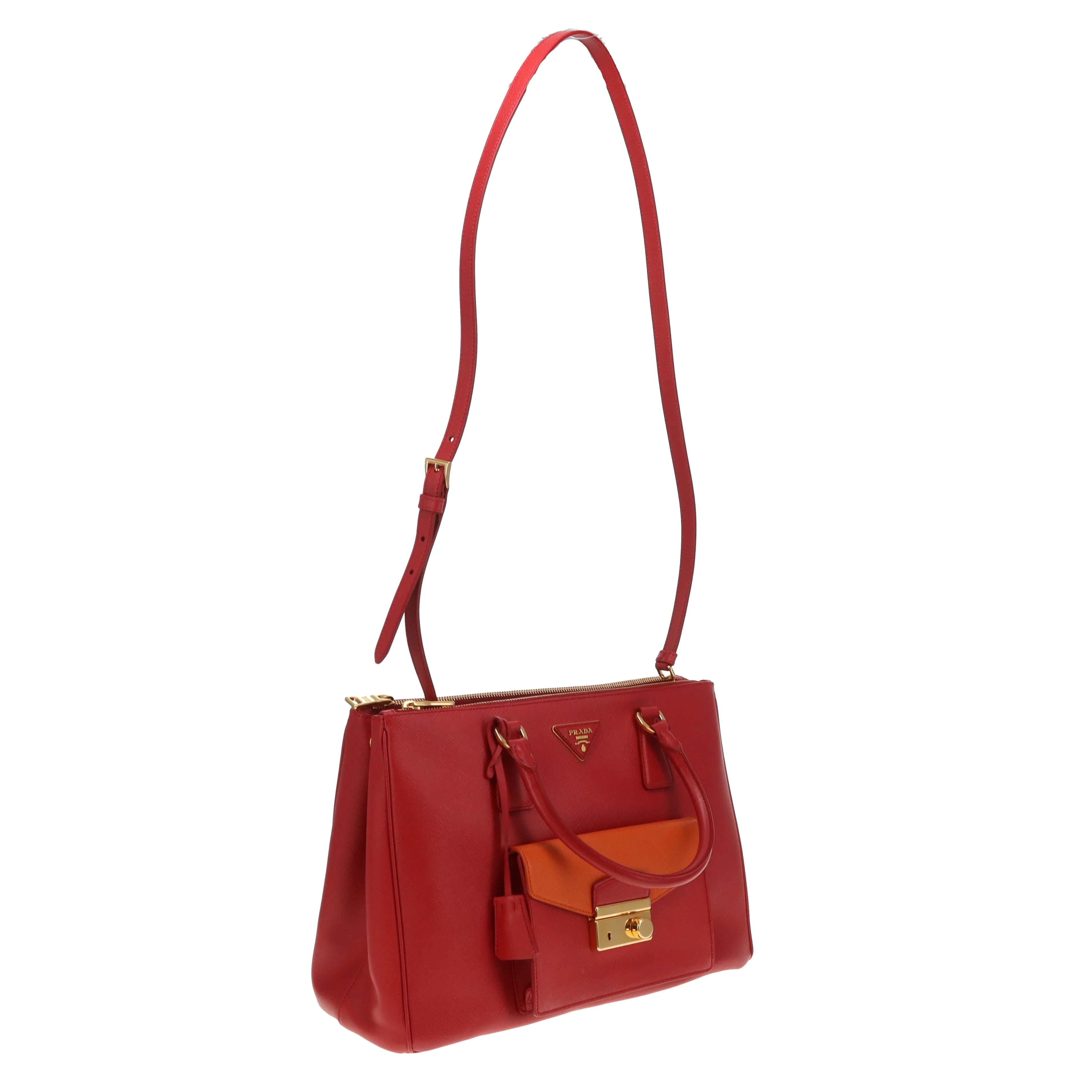 Prada Saffiano Lux Pocket Tote In Fuoco & Papaya - Image 5