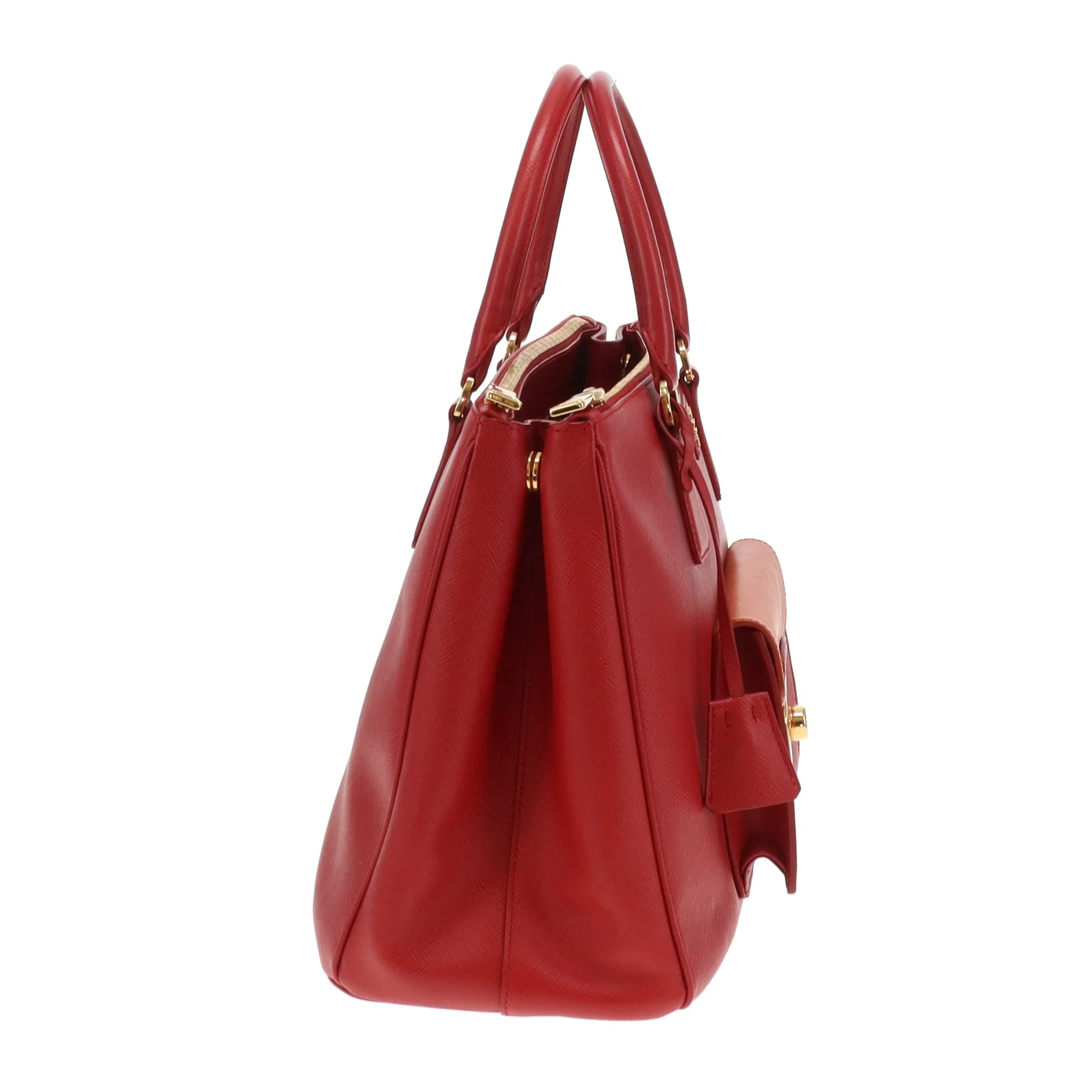 Prada Saffiano Lux Pocket Tote In Fuoco & Papaya - Image 6